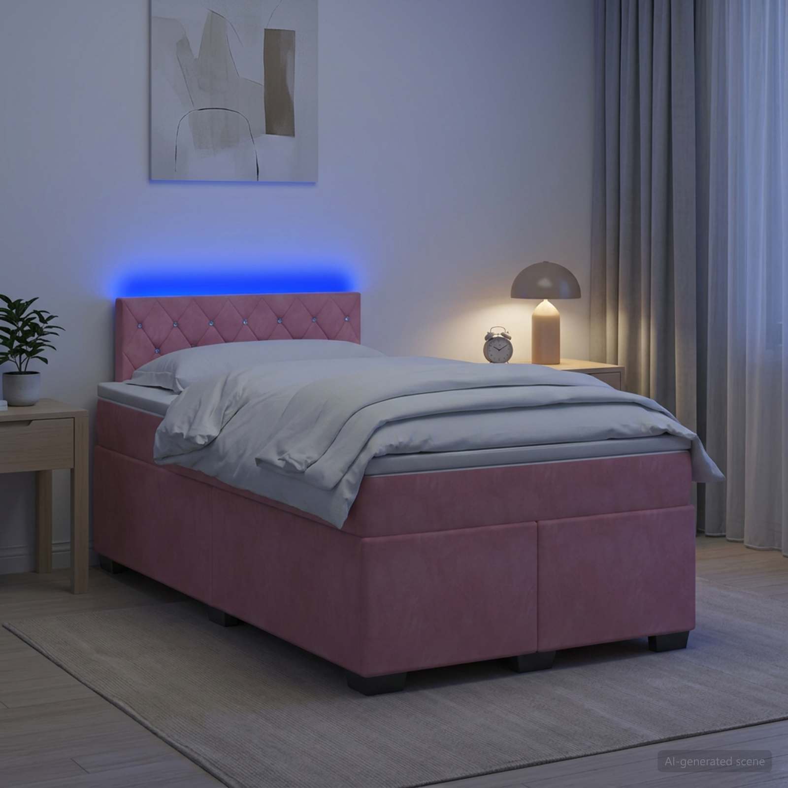 Легло с пружина и матрак с LED Розово 120 x 200 cm Кадифе