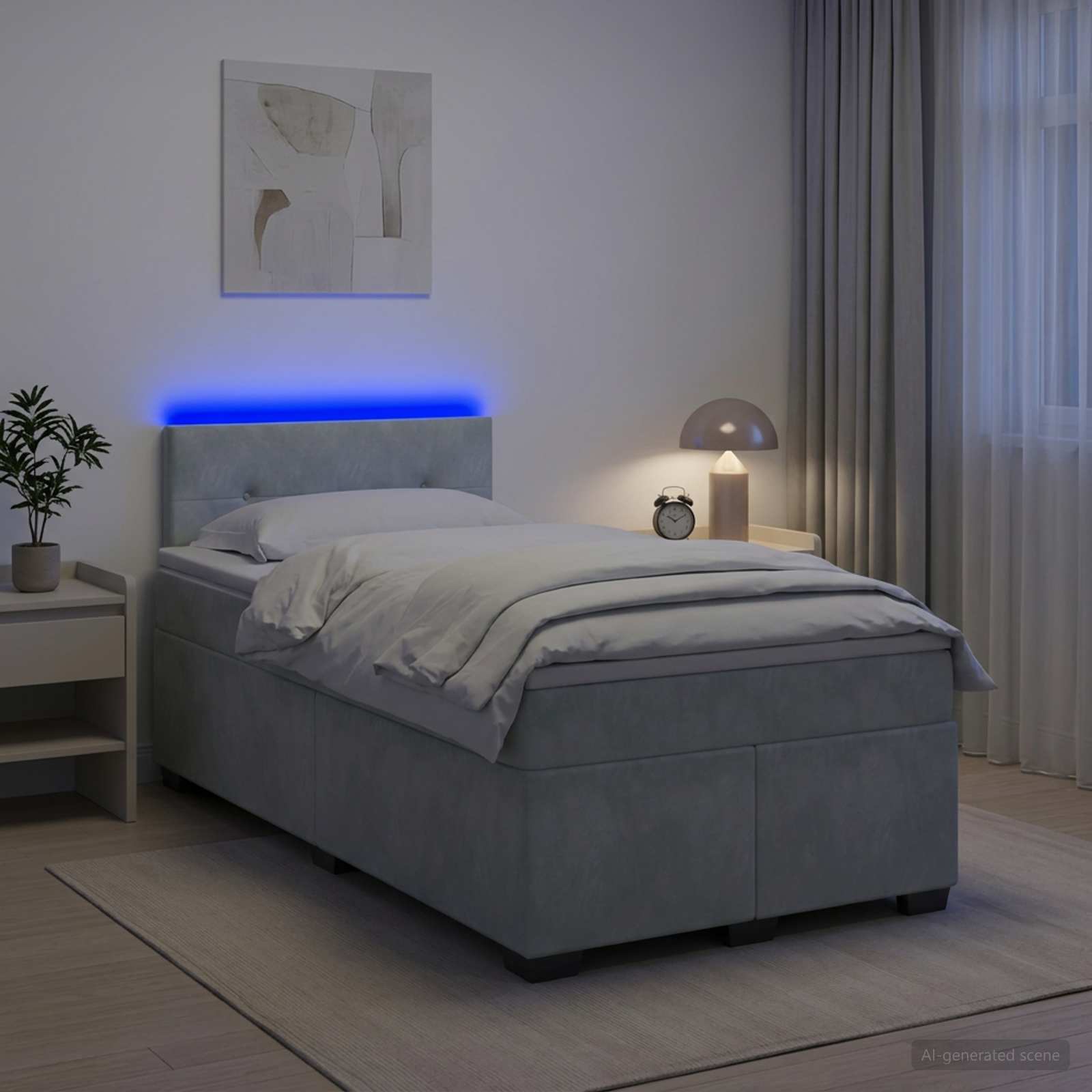 Postelja s pomičnim okvirjem, vzmetnico in LED Svetlo siva