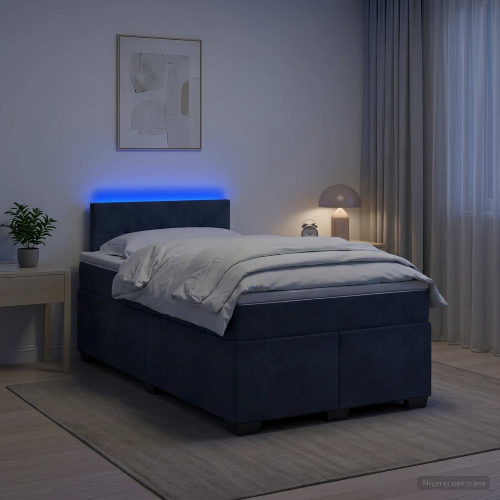 vidaXL Box Spring Seng med Madras og LED Mørkegrå 120 x 200 cm Velour