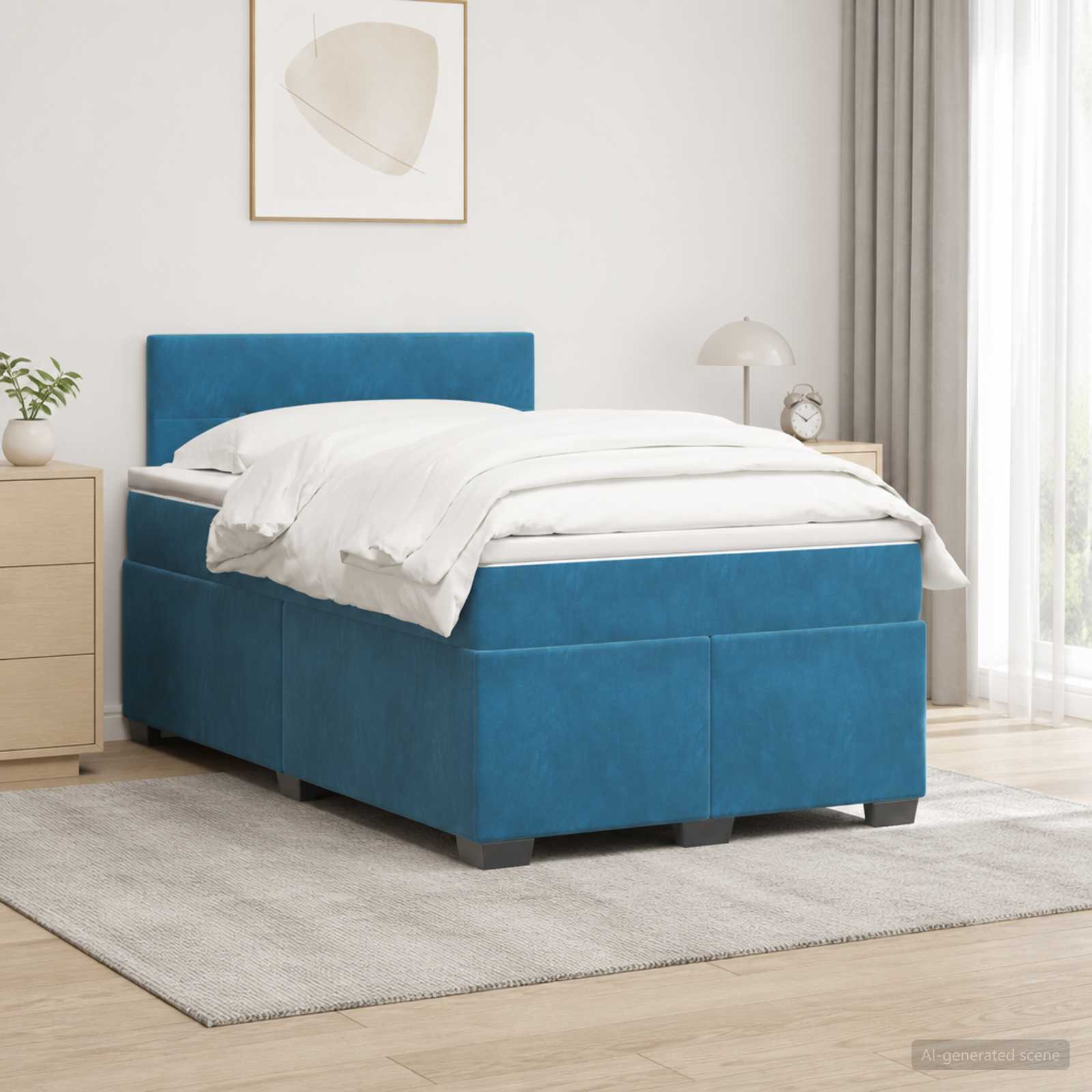 vidaXL Box Spring Seng med Madras og LED Blå 120 x 200 cm Velour