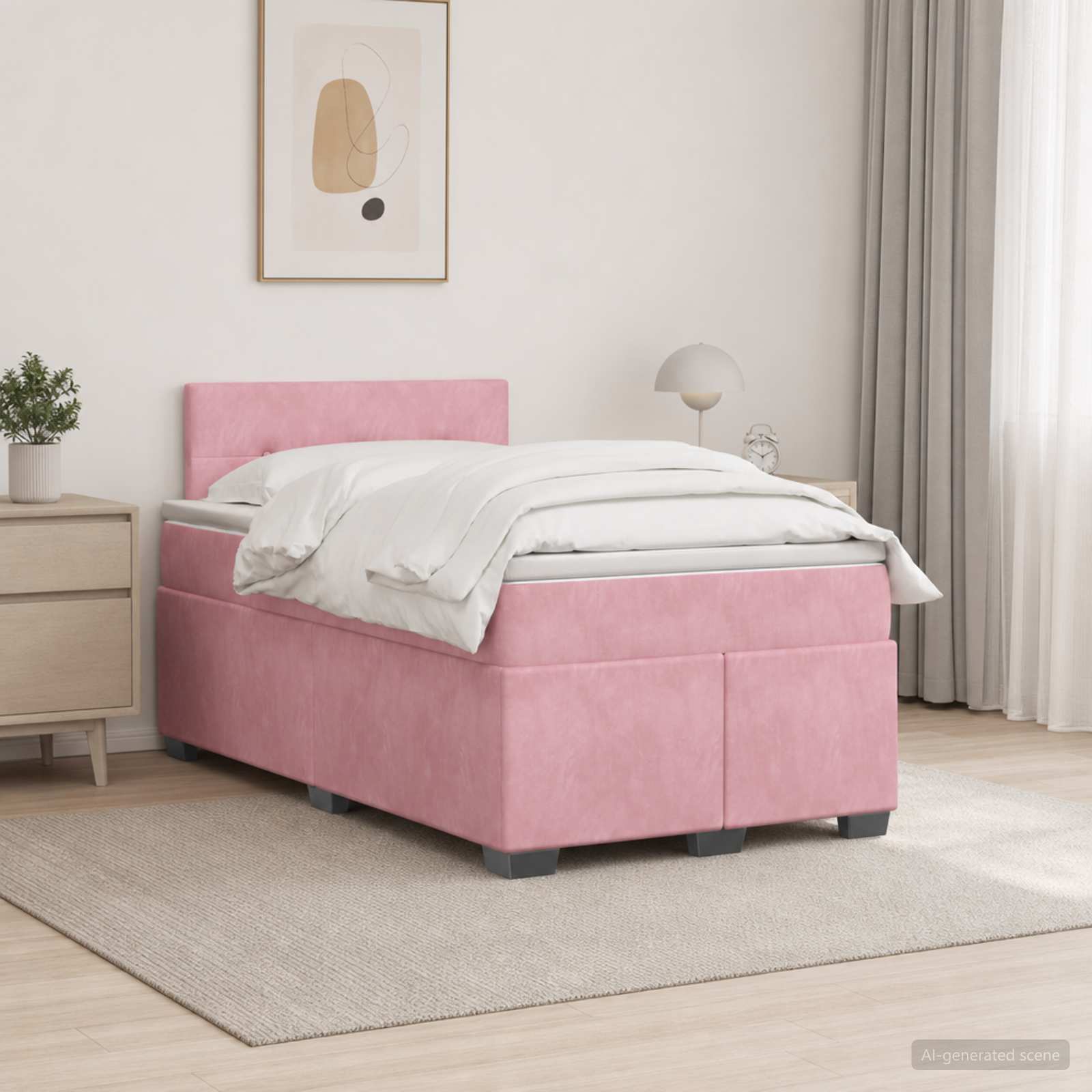 vidaXL Box Spring Seng med Madras og LED Lyserød 120 x 200 cm Velour