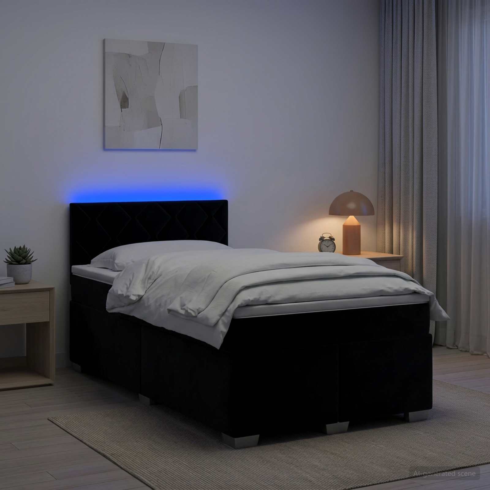 Легло с пружина и матрак с LED Черно 120 x 190 cm Кадифе