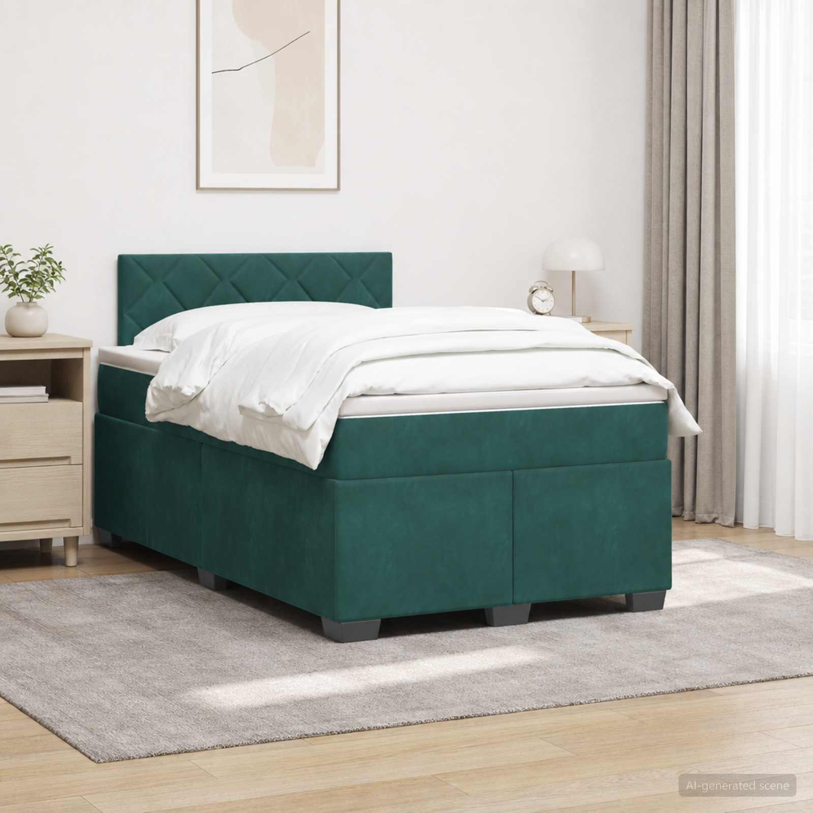 vidaXL Box Spring Seng med Madras og LED Mørkegrøn 120 x 190 cm Velour