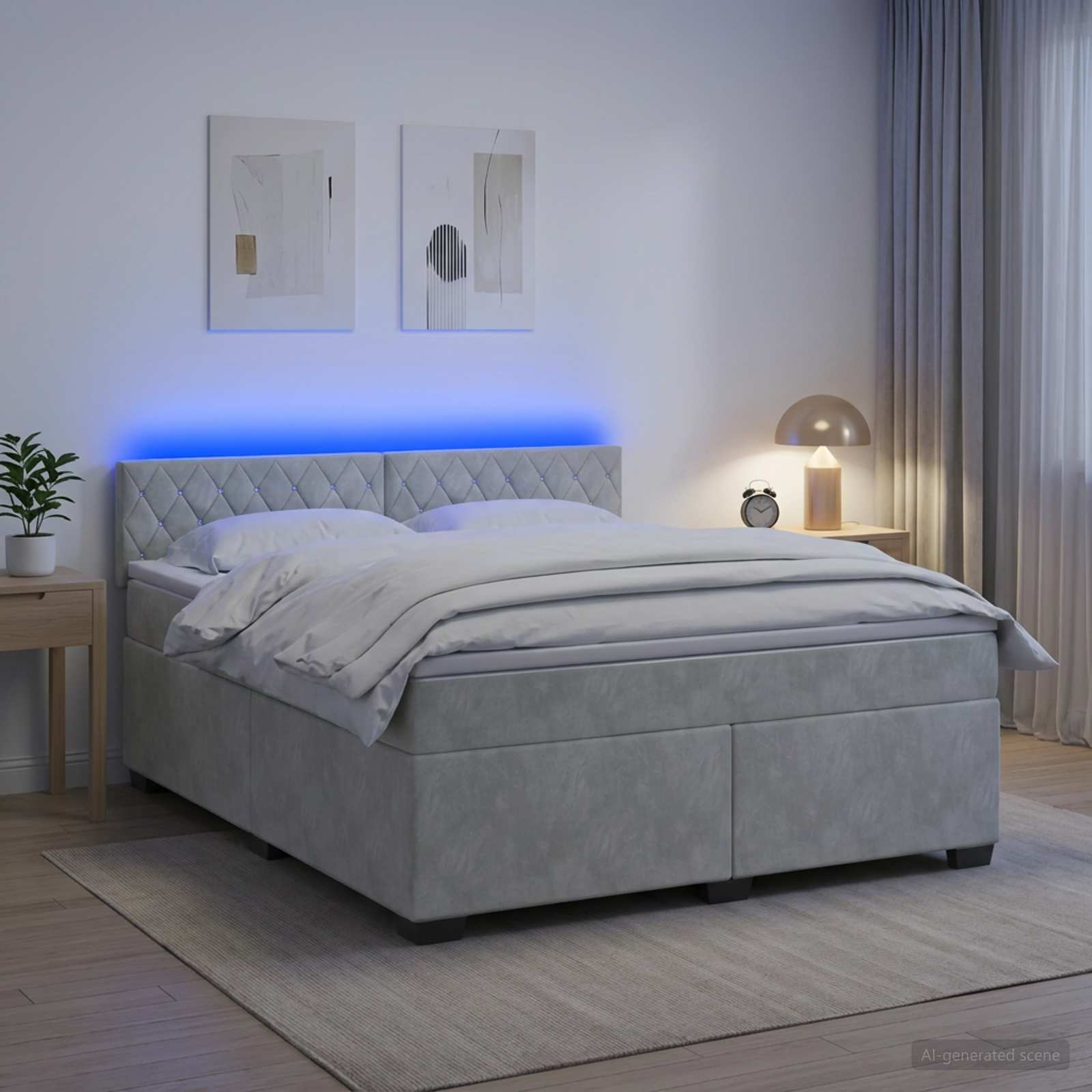 Легло с пружина и матрак с LED Светлосиво 180 x 200 cm Кадифе