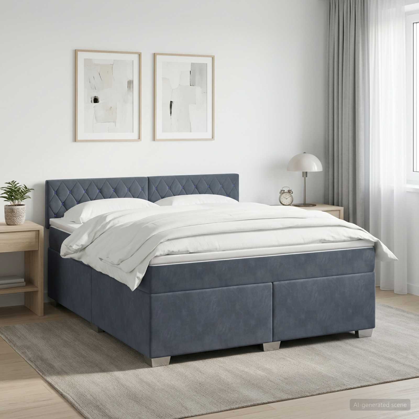 vidaXL Box Spring Seng med Madras og LED Mørkegrå 180 x 200 cm Velour