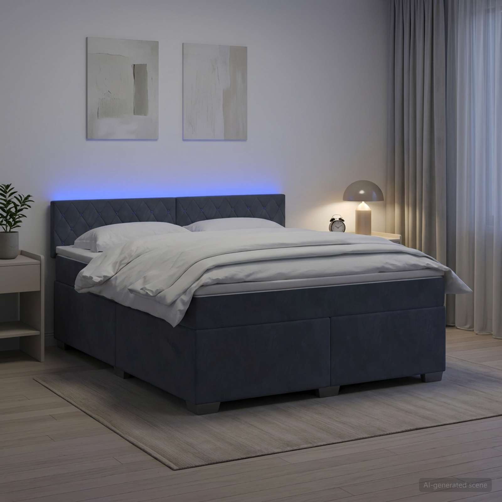 Postelja s pomičnim okvirjem, vzmetnico in LED Temno siva Žamet