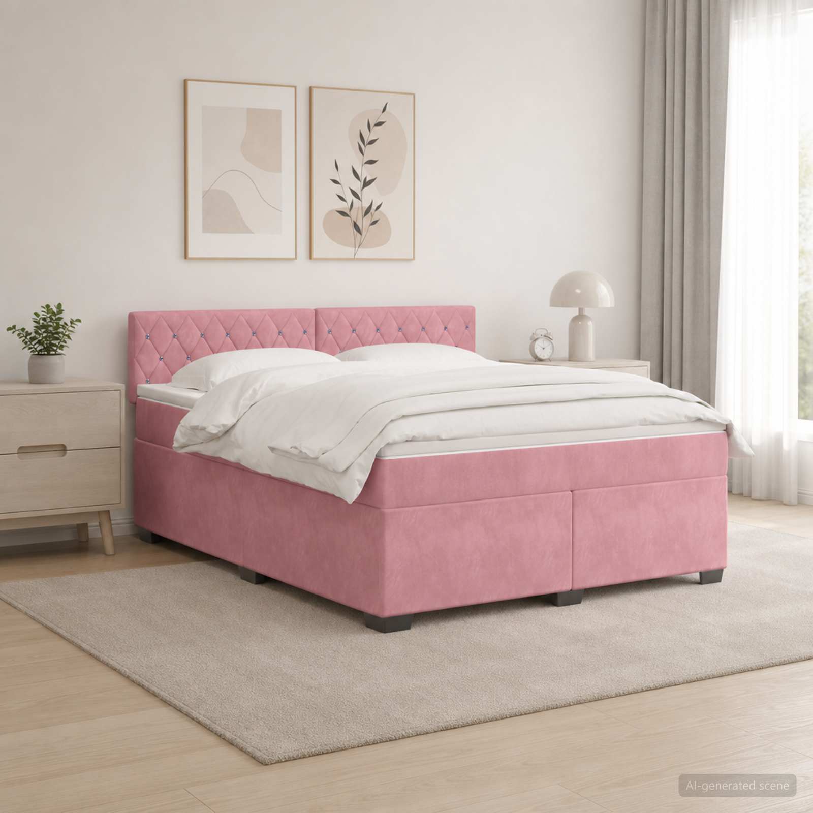 vidaXL Box Spring Seng med Madras og LED Lyserød 140 x 200 cm Velour