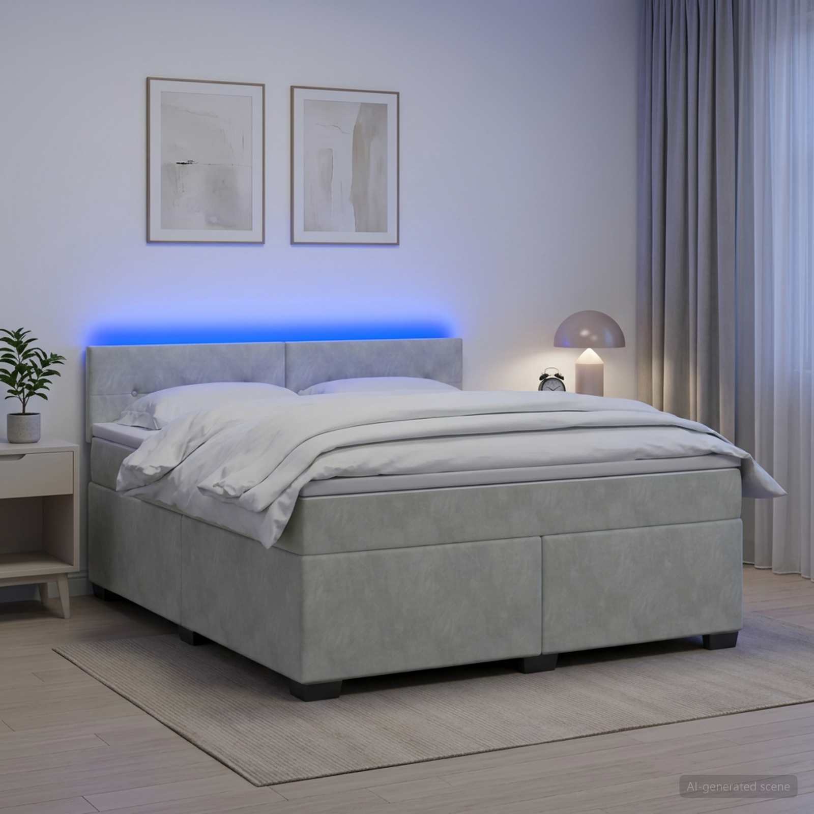 Легло с пружина и матрак с LED Светлосиво 140 x 190 cm Кадифе