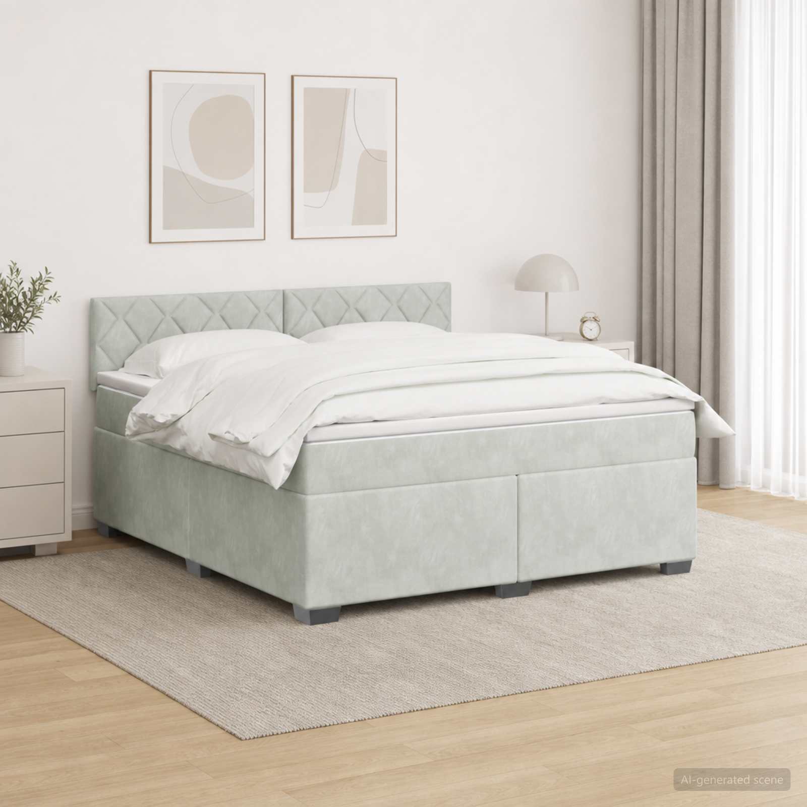 vidaXL Box Spring Seng med Madras og LED Lysegrå 180 x 200 cm Velour