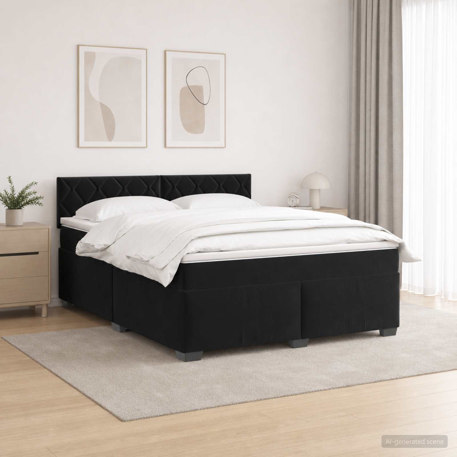 vidaXL Box Spring Seng med Madras og LED Sort 140 x 200 cm Velour