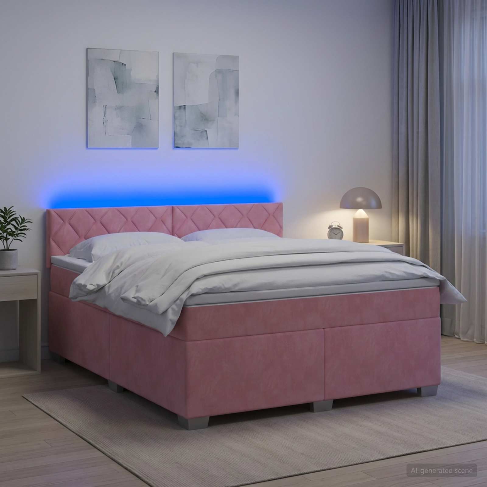 vidaXL Box Spring Seng med Madras og LED Lyserød 140 x 190 cm Velour