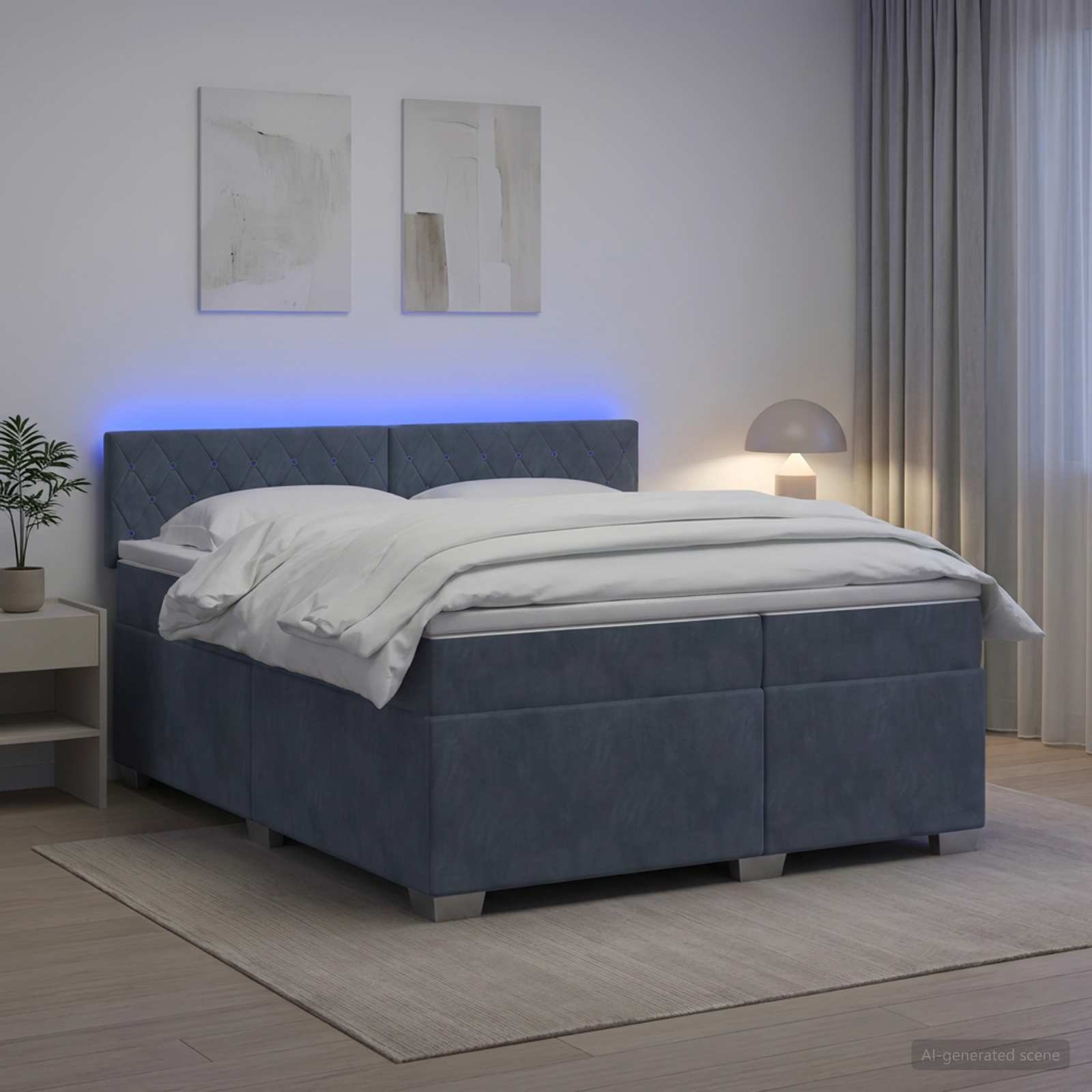 Postelja s pomičnim okvirjem, vzmetnico in LED Temno siva Žamet