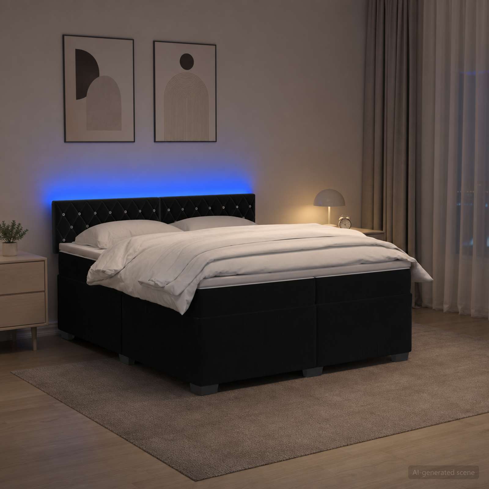 Легло с пружина и матрак с LED Черно 200 x 200 cm Кадифе