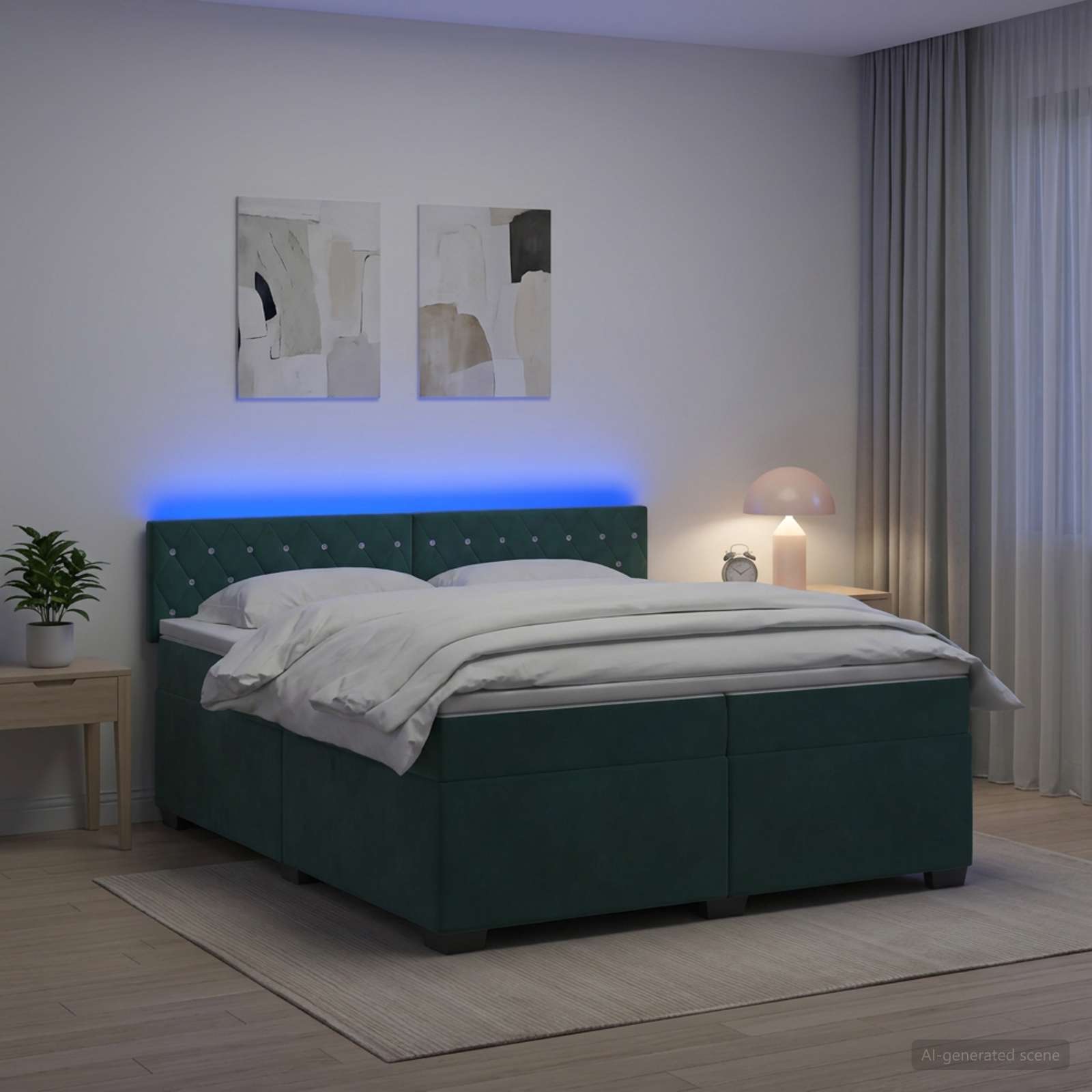 Легло с пружина и матрак с LED Тъмнозелено 200 x 200 cm Кадифе