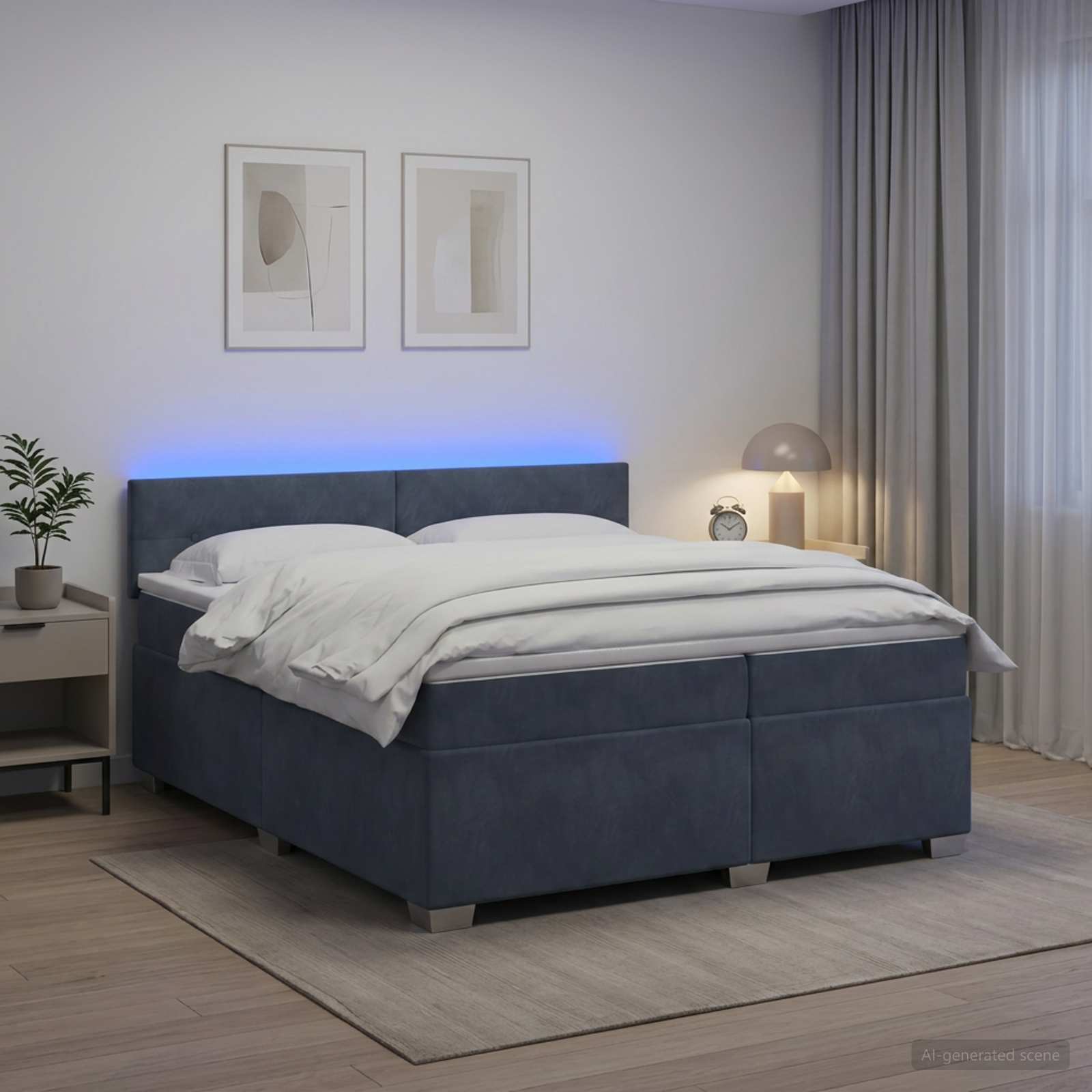 Легло с пружина и матрак с LED Тъмносиво 200 x 200 cm Кадифе