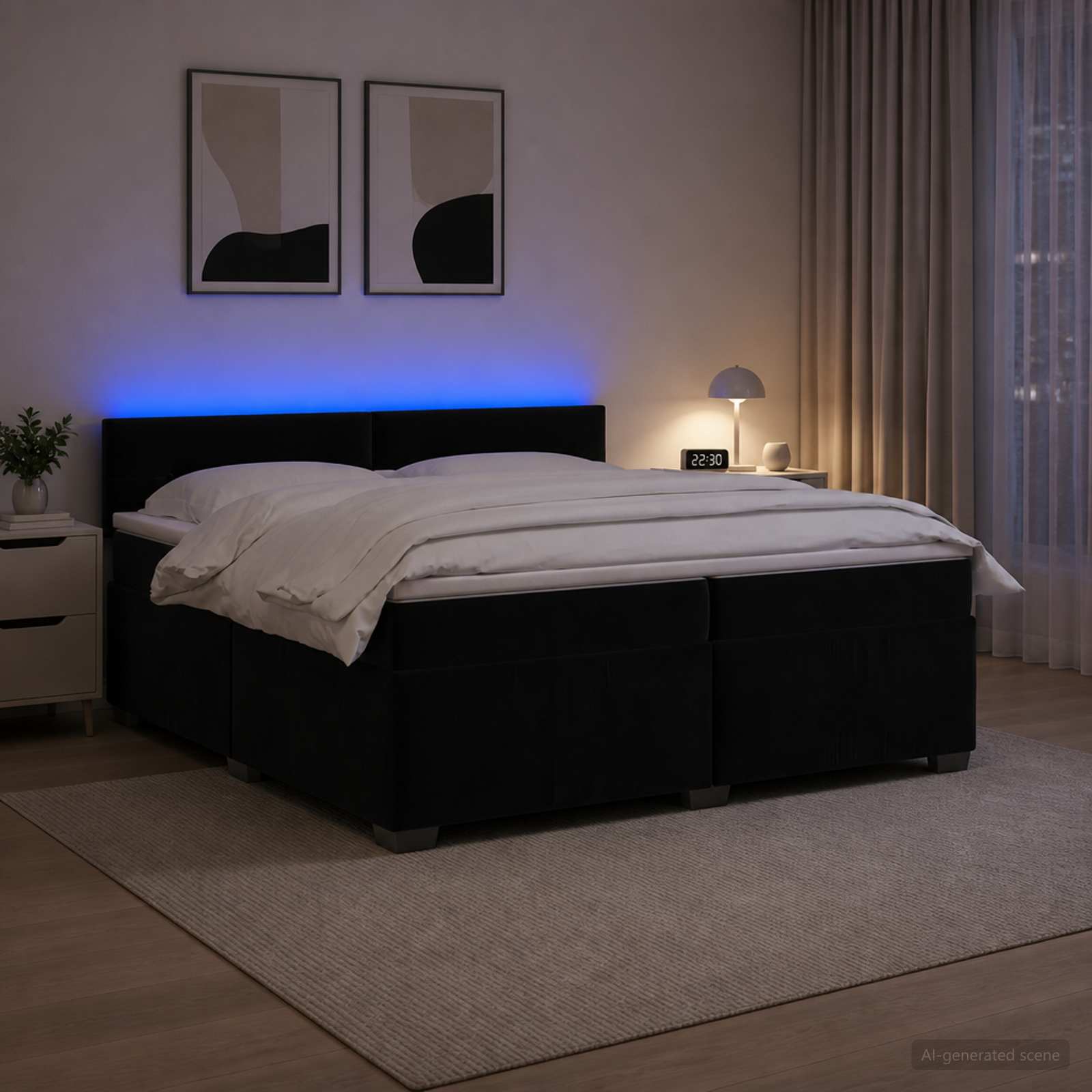 Легло с пружина и матрак с LED Черно 200 x 200 cm Кадифе