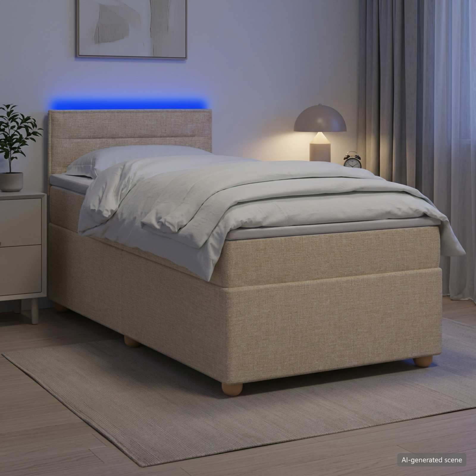 Postelja boxspring z vzmetnico Krem 90 x 200 cm Blago