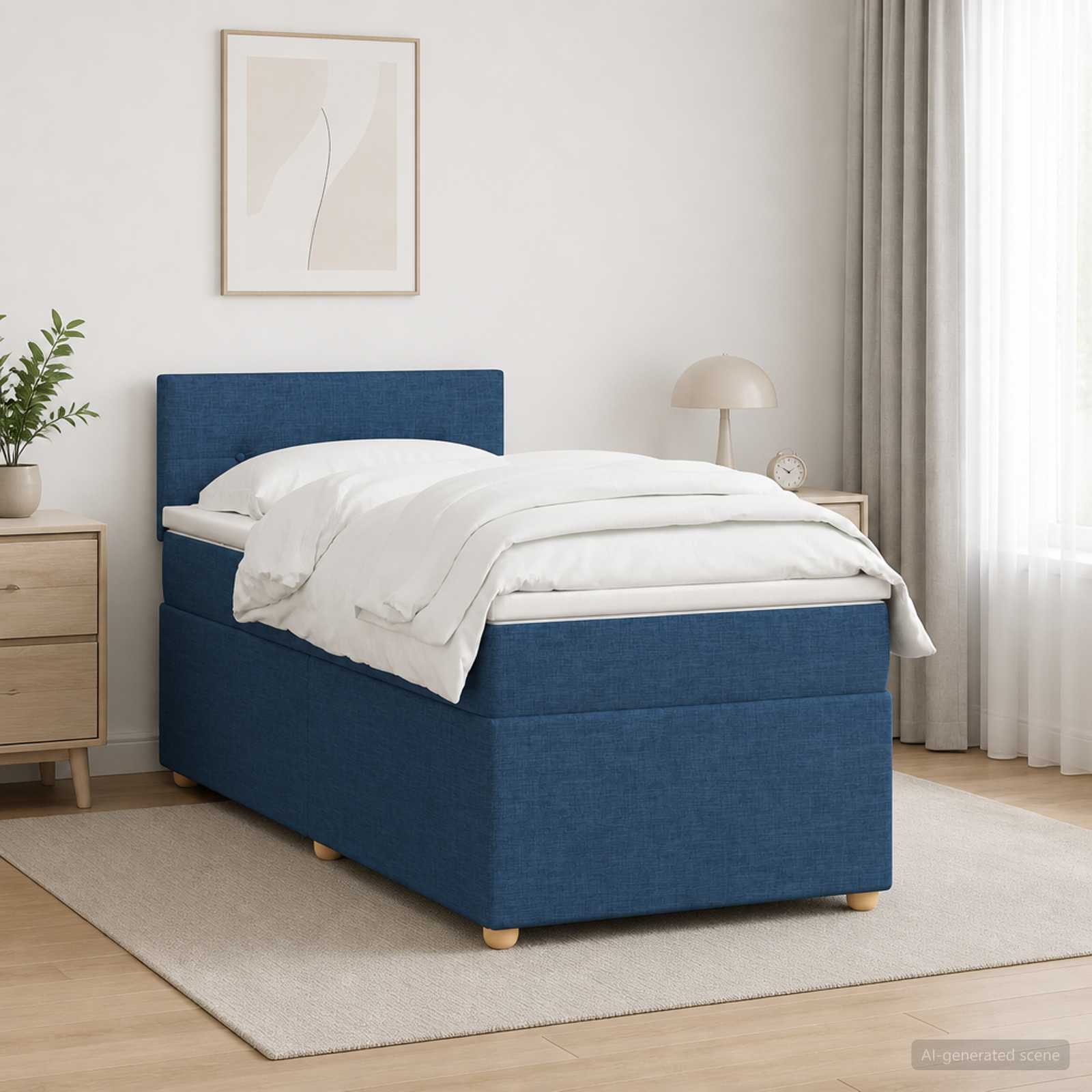 vidaXL Boxmadras med topmadras med hovedgærde Blå 100 x 200 cm Stof