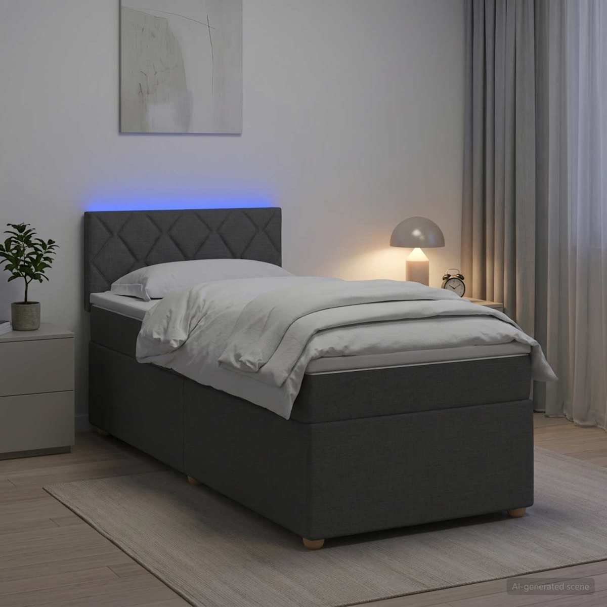 Box Spring Seng med Madras og LED 90 x 190 cm Stof - Billede 4