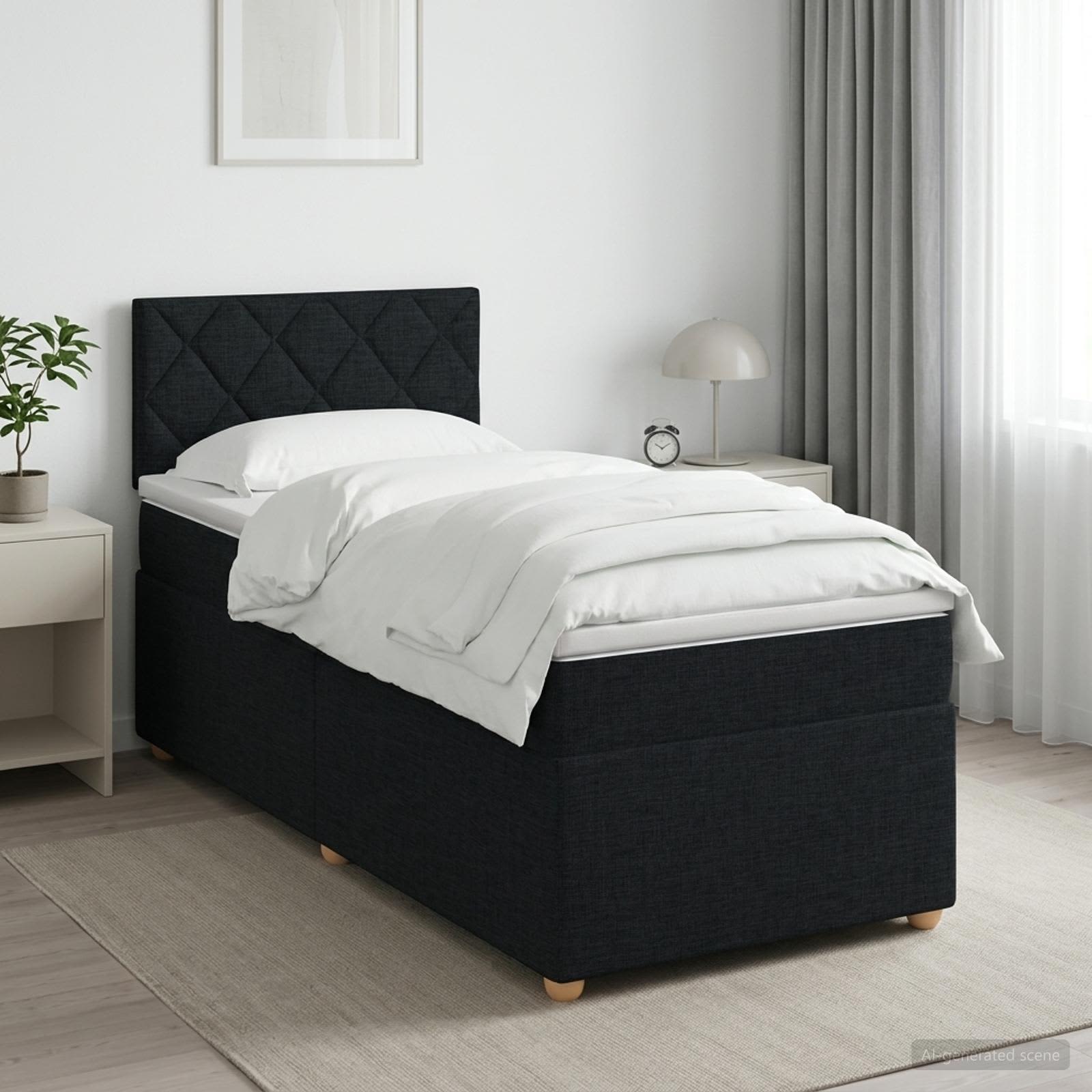 Континентално легло с матрак Черно 90 x 190 cm Текстил