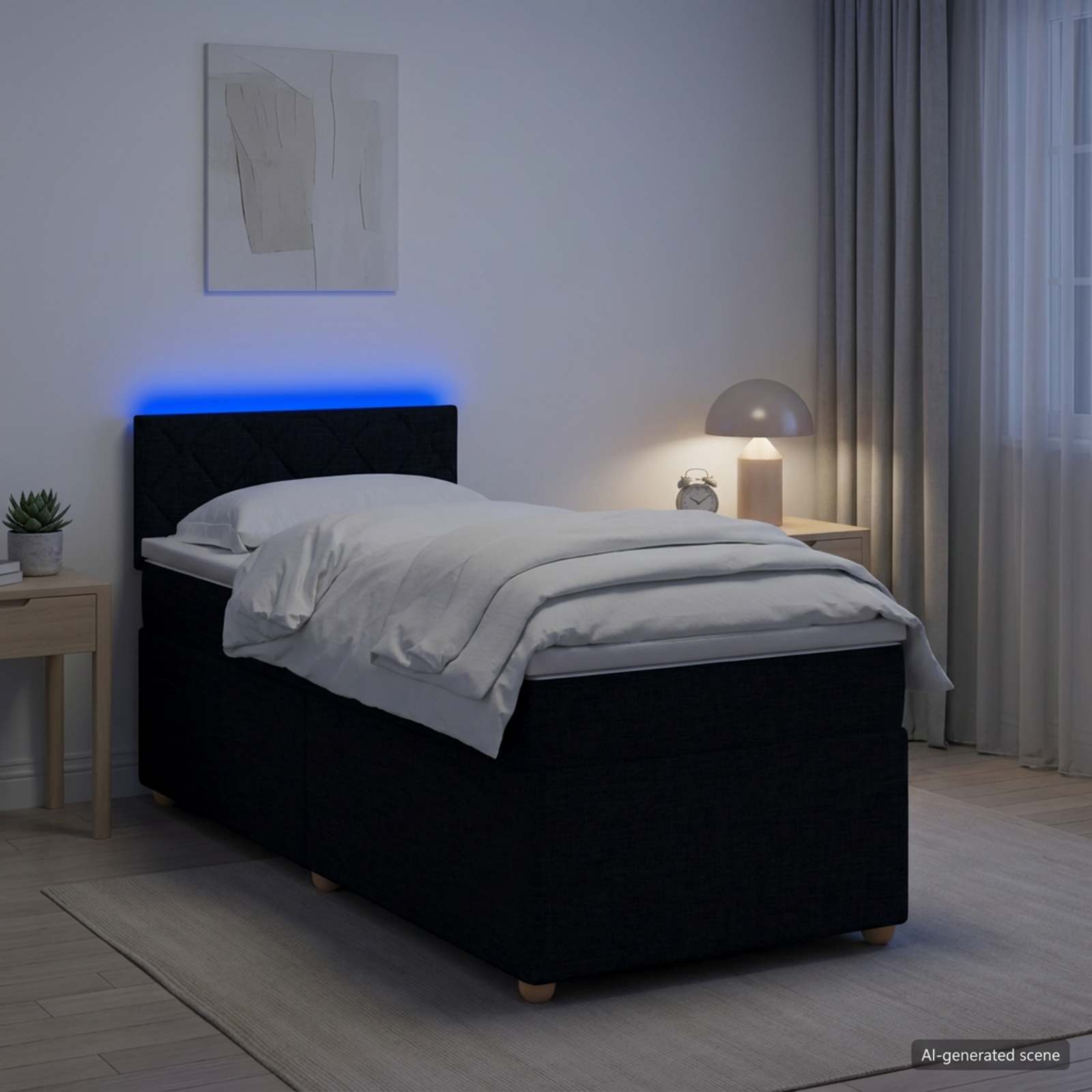 Postelja boxspring z vzmetnico Črna 90 x 190 cm Blago