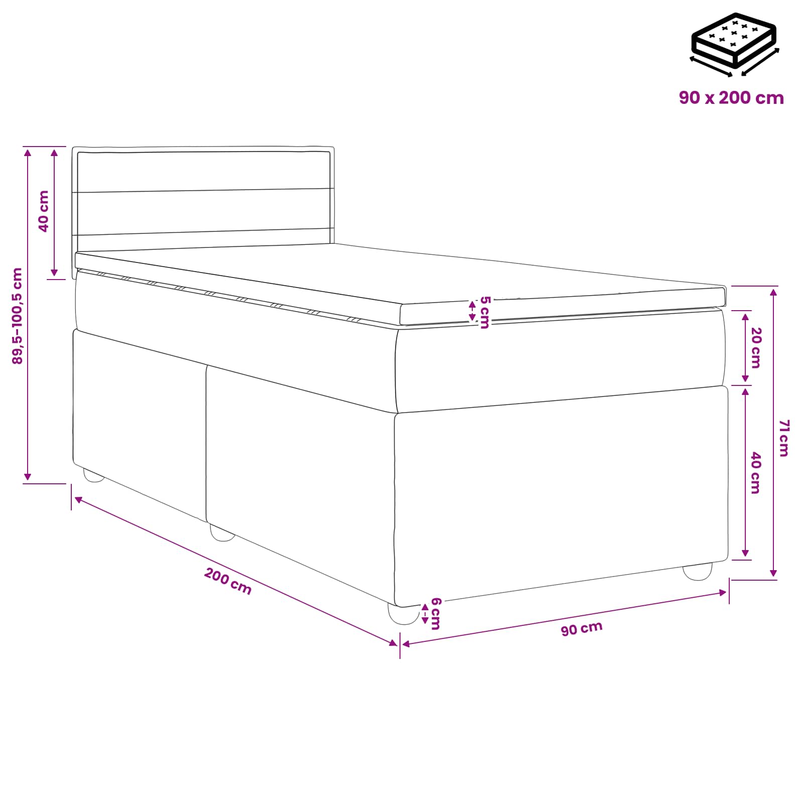 Postelja boxspring z vzmetnico Krem 90 x 200 cm Blago