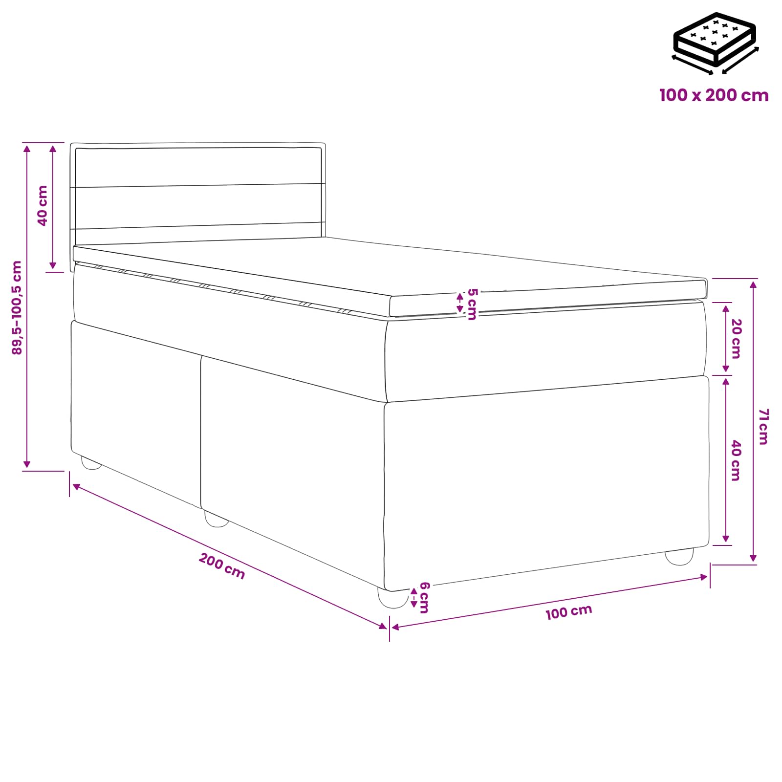 Postelja boxspring z vzmetnico Temno rjava 100 x 200 cm Blago