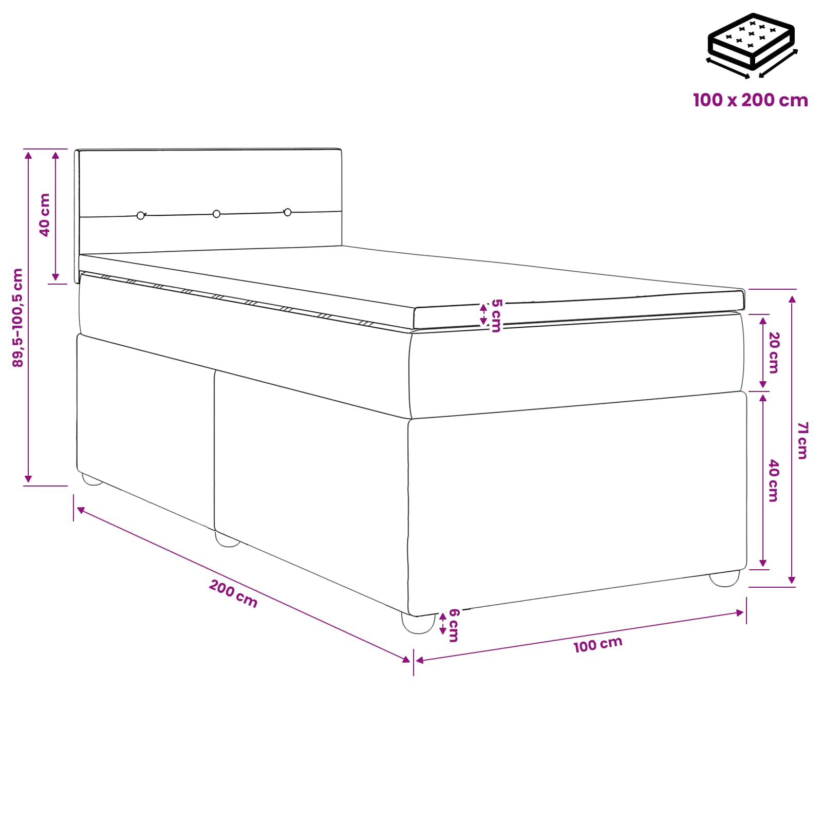 Postelja boxspring z vzmetnico Modra 100 x 200 cm Blago