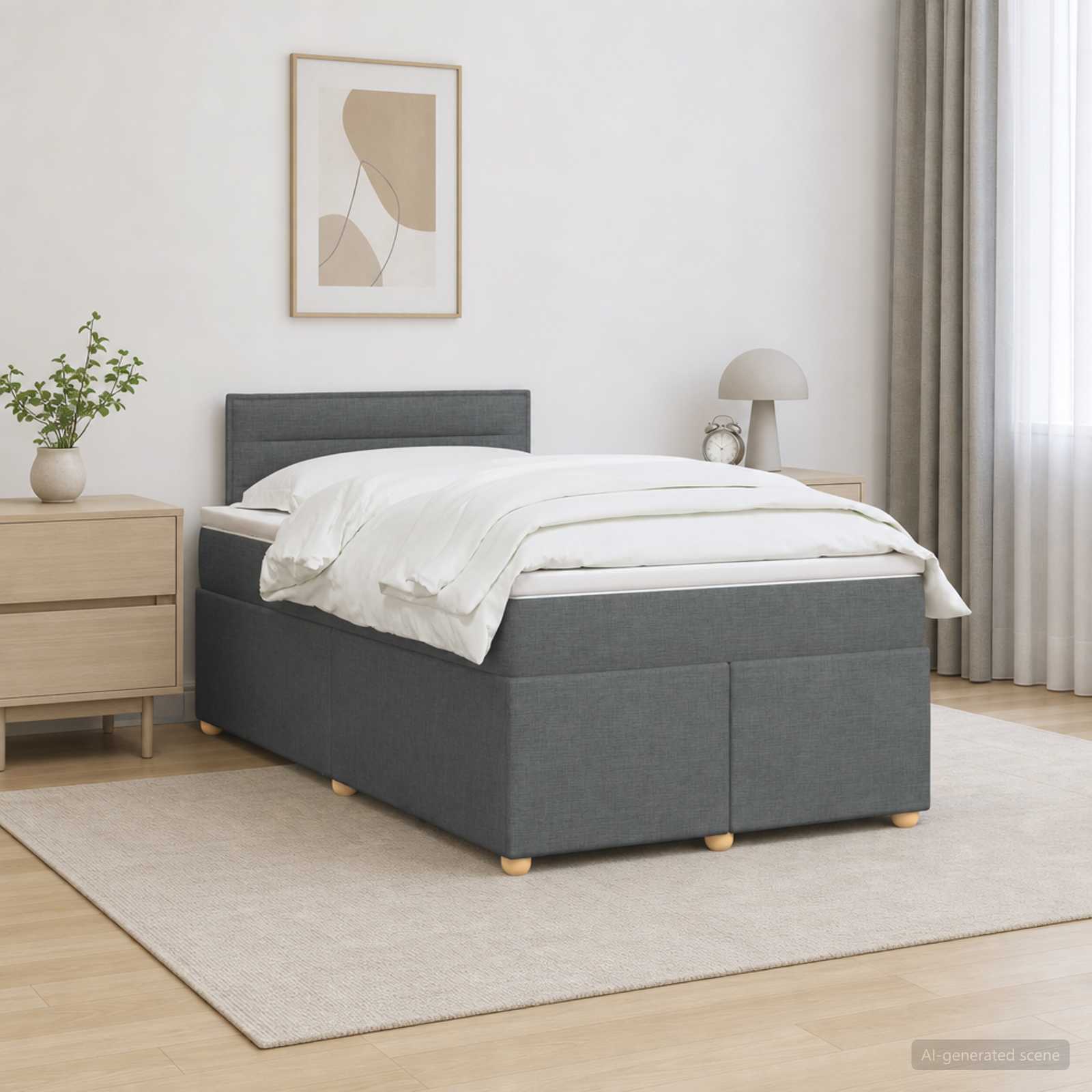 Postelja boxspring z vzmetnico Temno siva 120 x 200 cm Blago