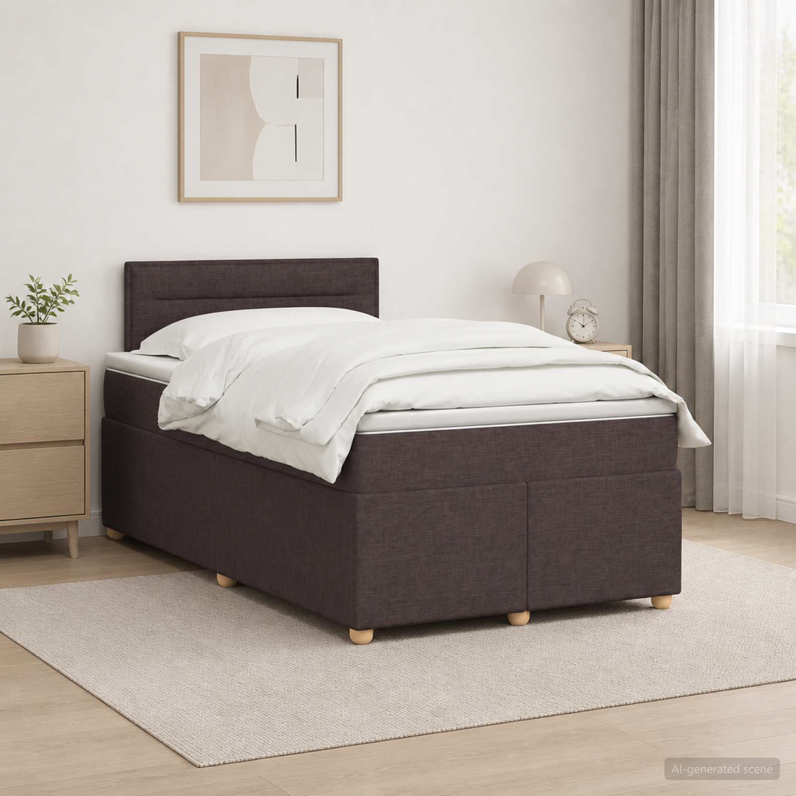 Postelja boxspring z vzmetnico Temno rjava 120 x 200 cm Blago