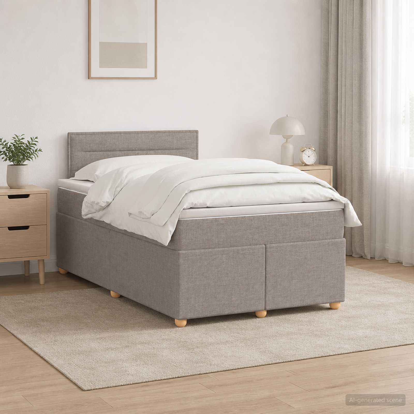 Postelja boxspring z vzmetnico Taupe 120 x 200 cm Blago