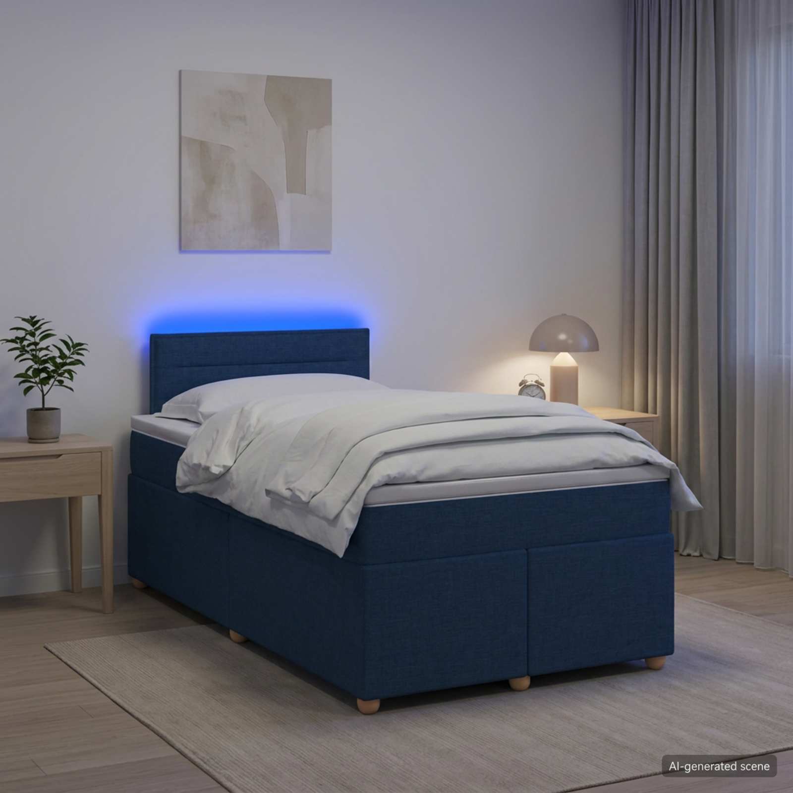 Postelja boxspring z vzmetnico Modra 120 x 190 cm Blago