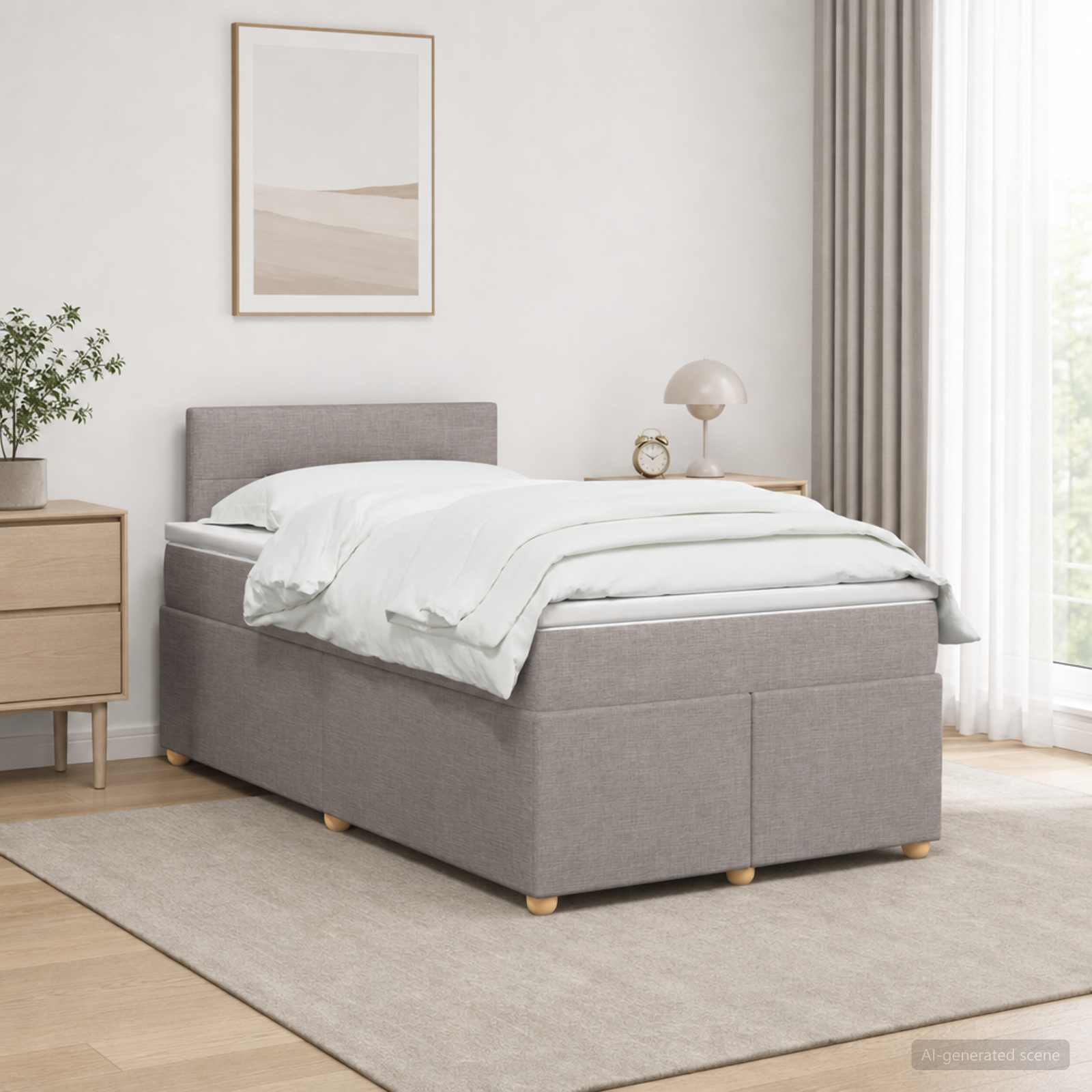 Postelja boxspring z vzmetnico Taupe 120 x 190 cm Blago