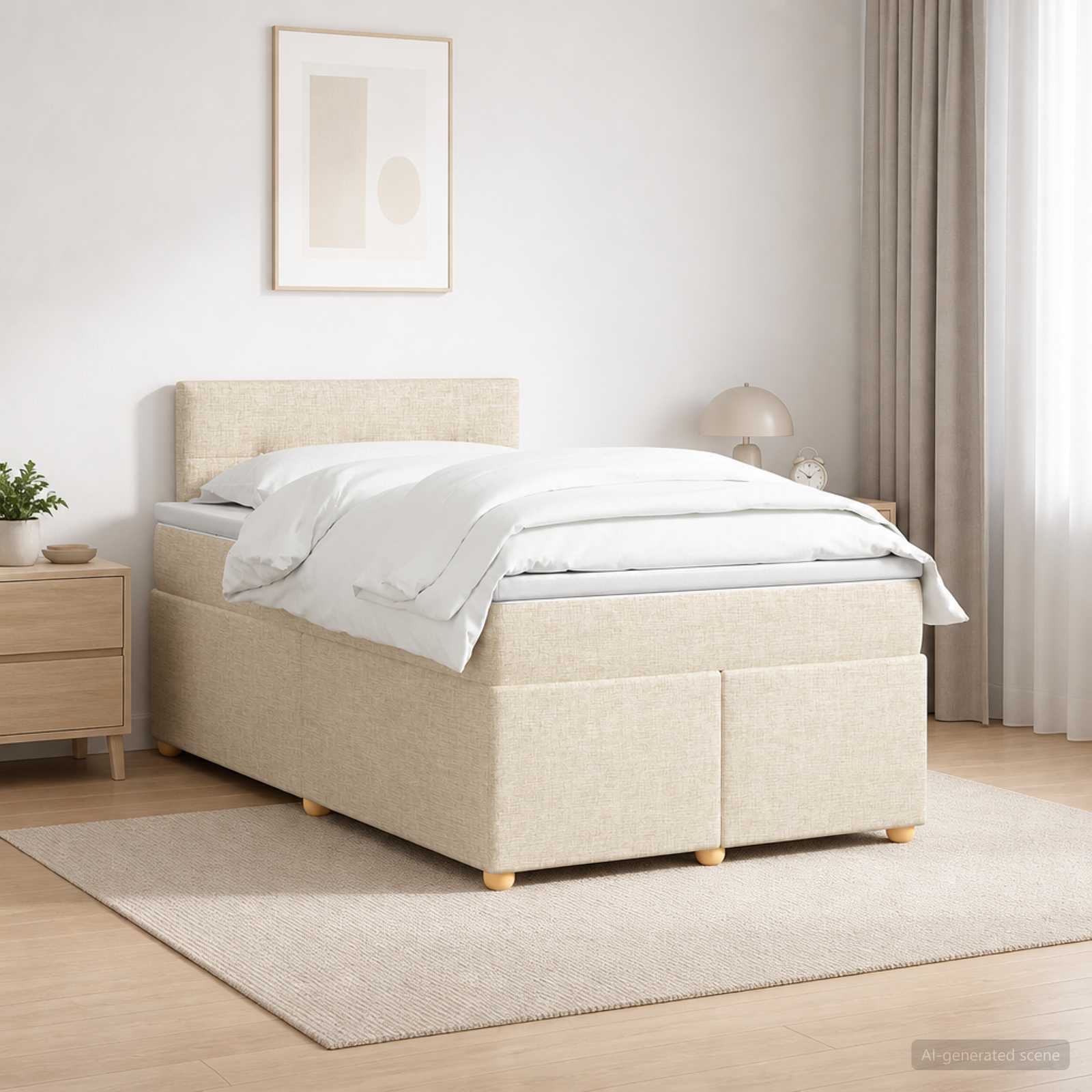 Postelja boxspring z vzmetnico Krem 120 x 200 cm Blago