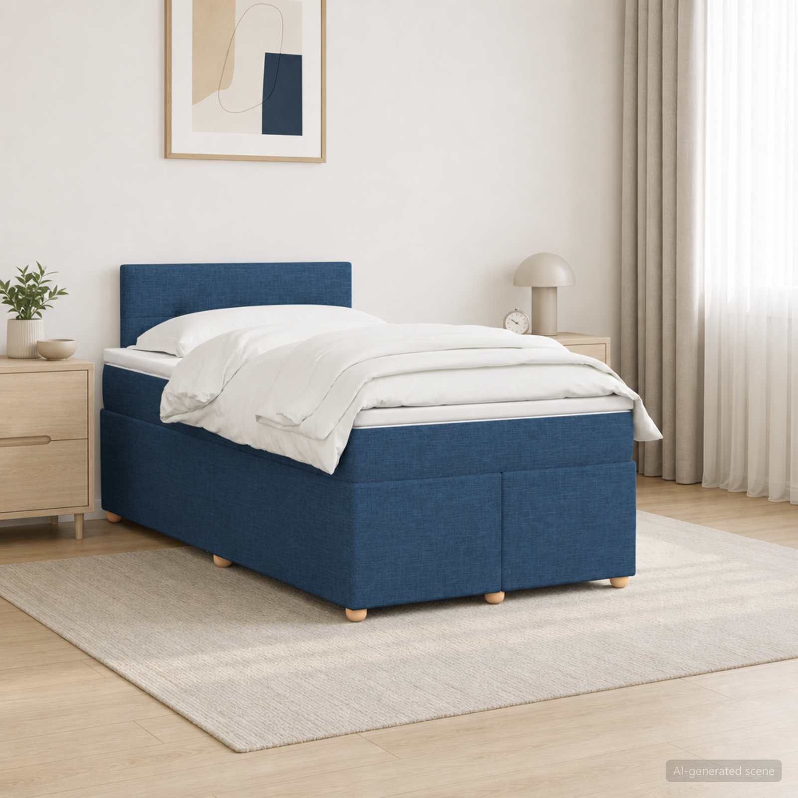 Континентално легло с матрак Синьо 120 x 190 cm Текстил