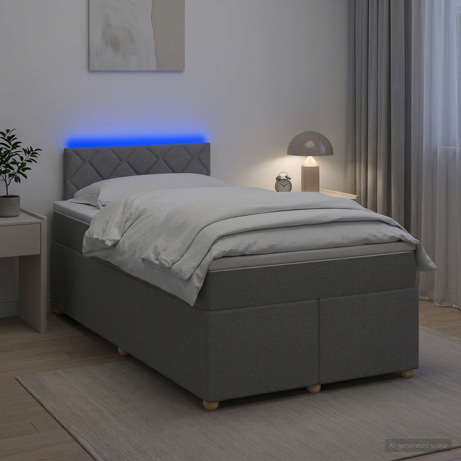 Boksmadrasseng med madras, topmadras og LED - lysegrå 120 x 190 cm