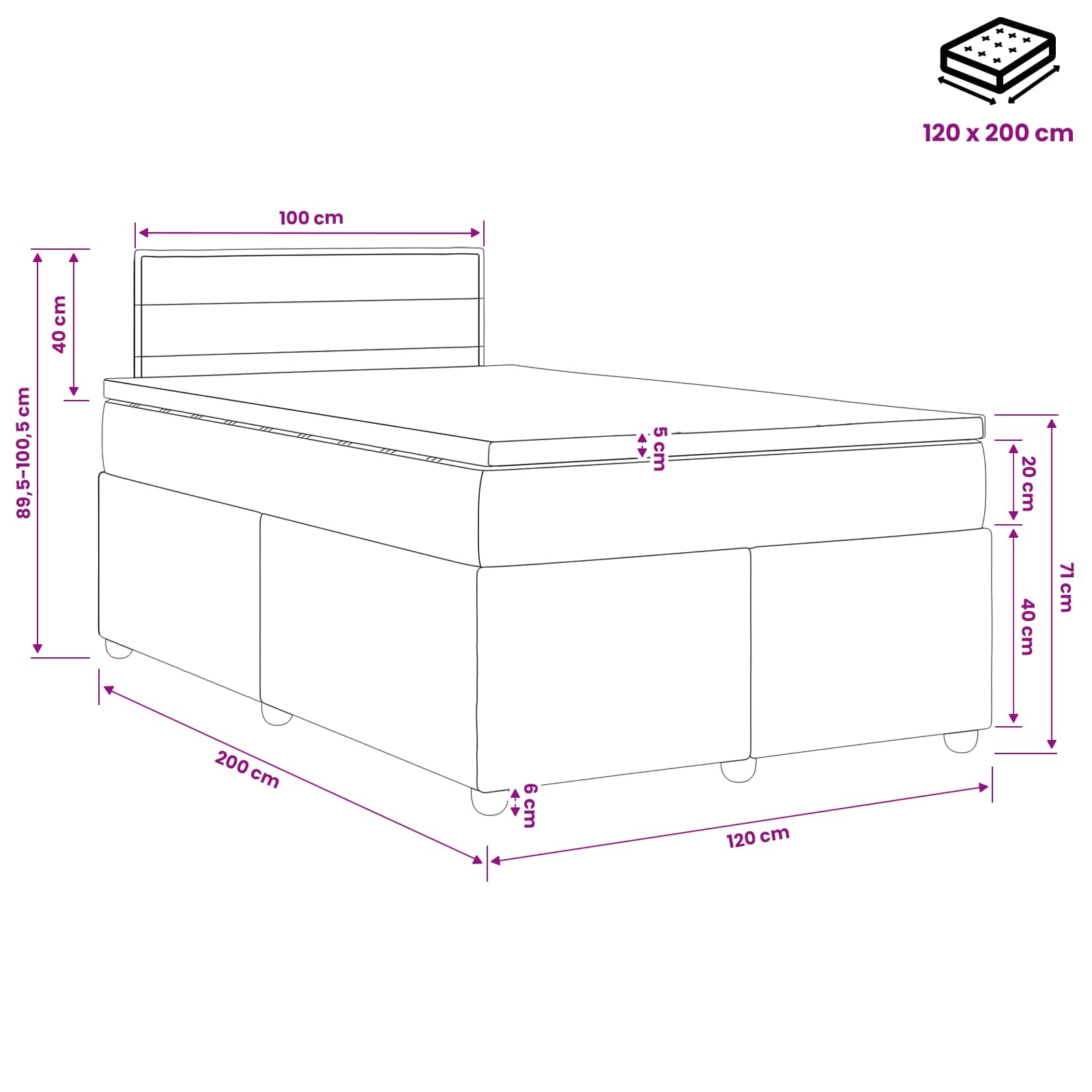 Postelja boxspring z vzmetnico Temno siva 120 x 200 cm Blago
