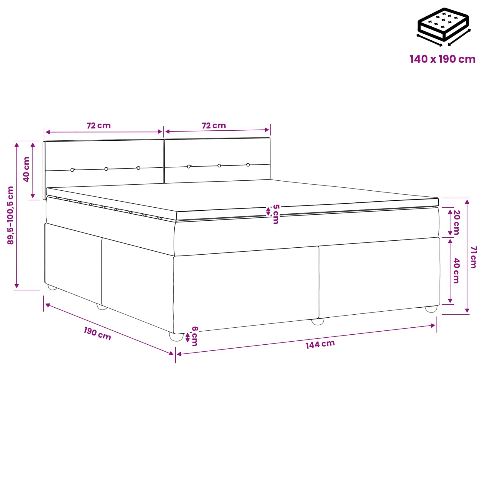 Postelja boxspring z vzmetnico Temno siva 140 x 190 cm Blago