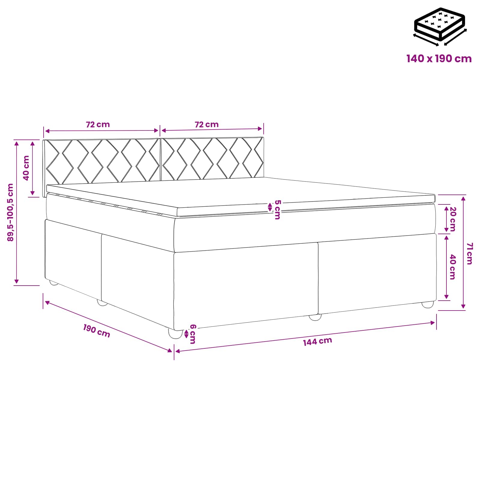 Postelja boxspring z vzmetnico Krem 140 x 190 cm Blago