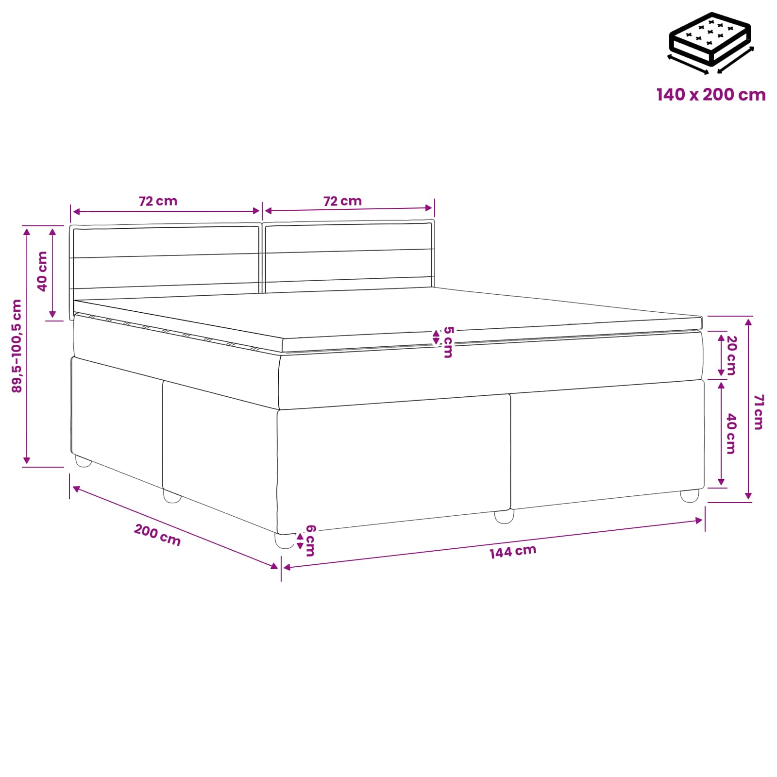 Postelja boxspring z vzmetnico Modra 140 x 200 cm Blago
