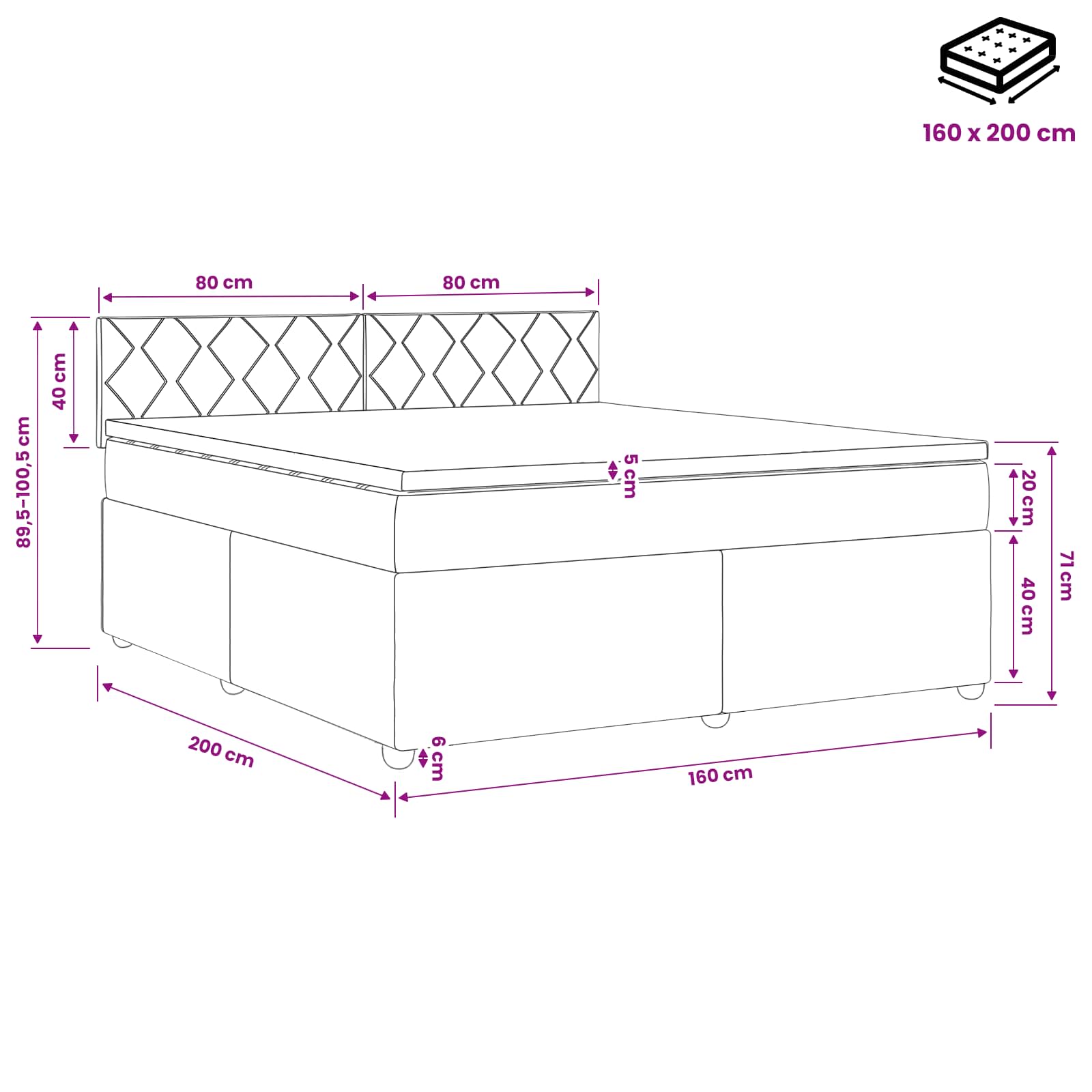 Postelja boxspring z vzmetnico Črna 160 x 200 cm Blago