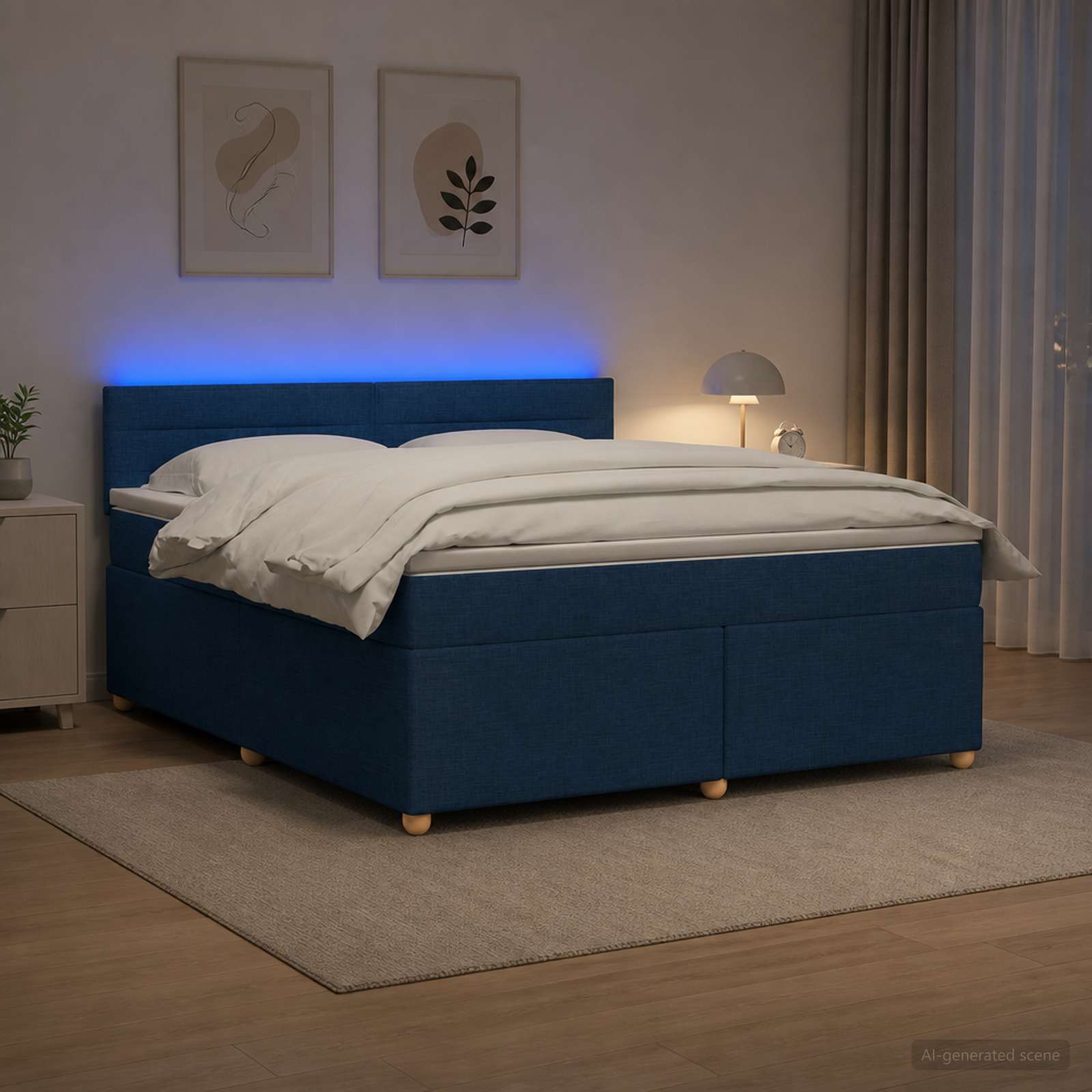 Континентално легло с матрак Синьо 140 x 190 cm Текстил