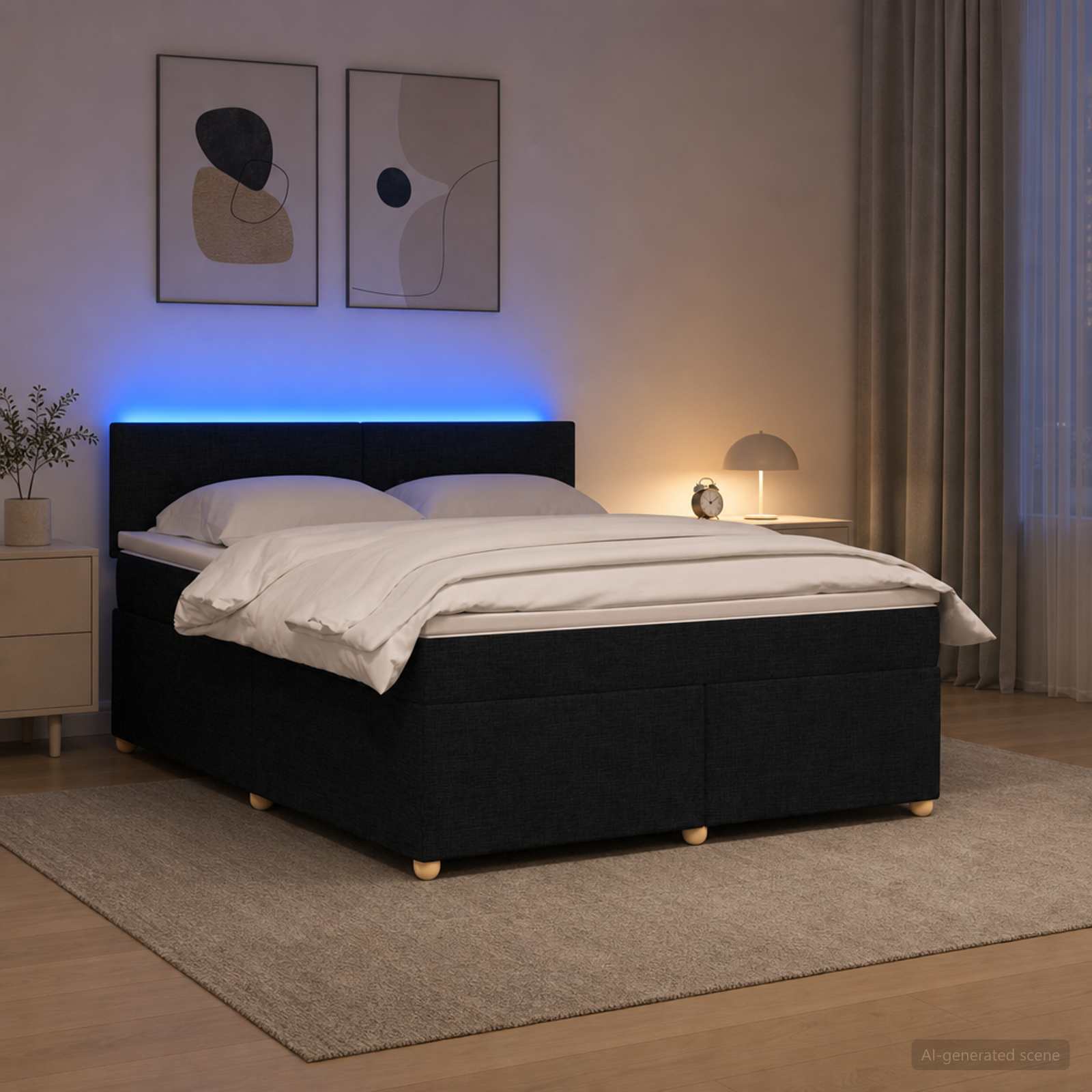 Континентално легло с матрак Черно 140 x 190 cm Текстил