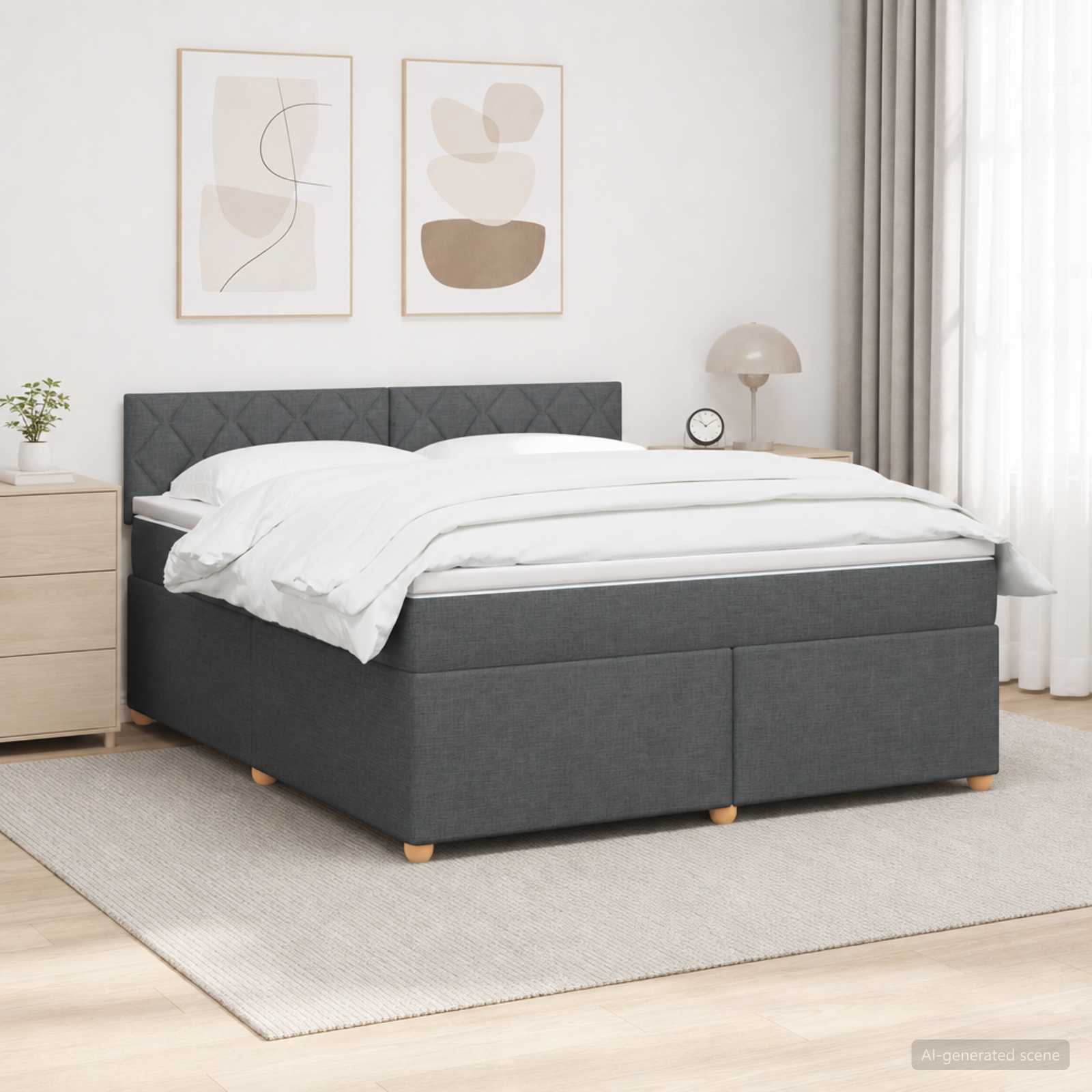 Postelja boxspring z vzmetnico Temno siva 140 x 190 cm Blago