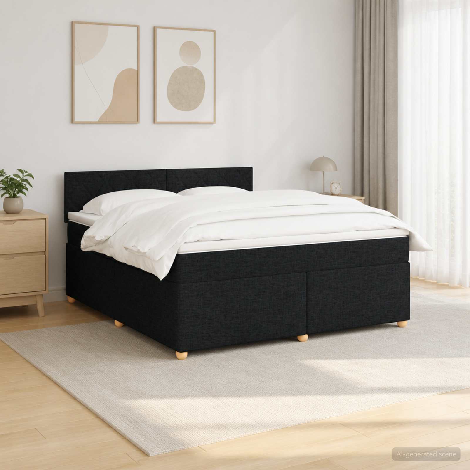 Postelja boxspring z vzmetnico Črna 160 x 200 cm Blago