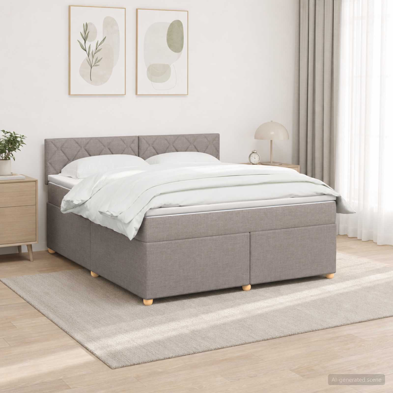 Postelja boxspring z vzmetnico Taupe 180 x 200 cm Blago