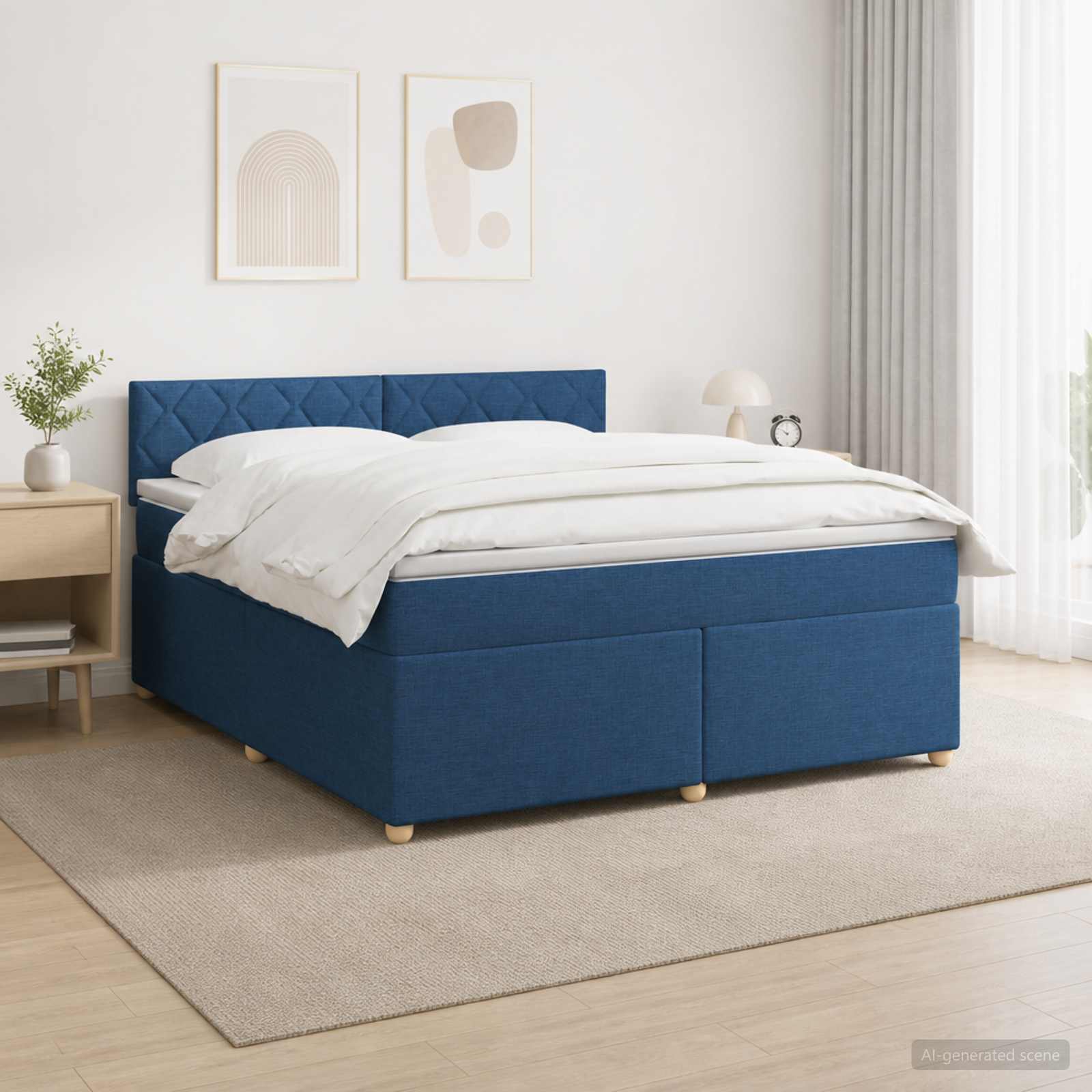 Континентално легло с матрак Синьо 140 x 190 cm Текстил