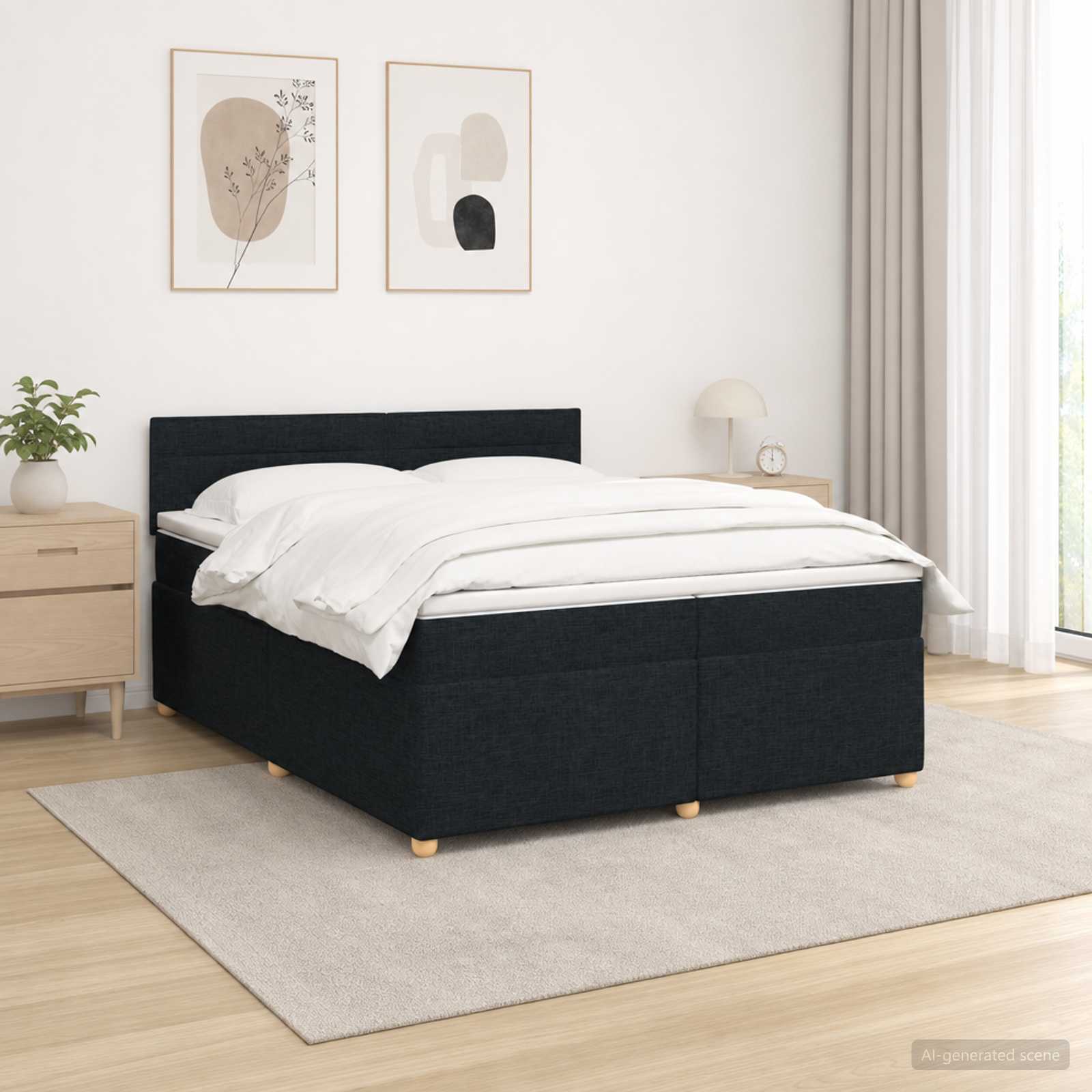 vidaXL Boxspringbed met matras met hoofdeinde Zwart 200 x 200 cm Stof, foto 4