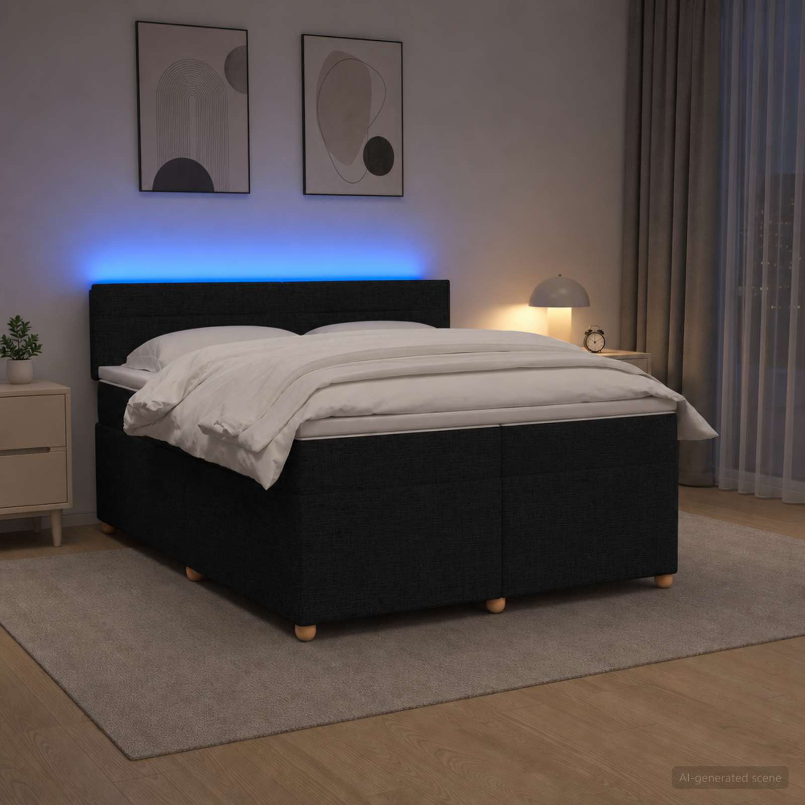 Postelja boxspring z vzmetnico Črna 200 x 200 cm Blago