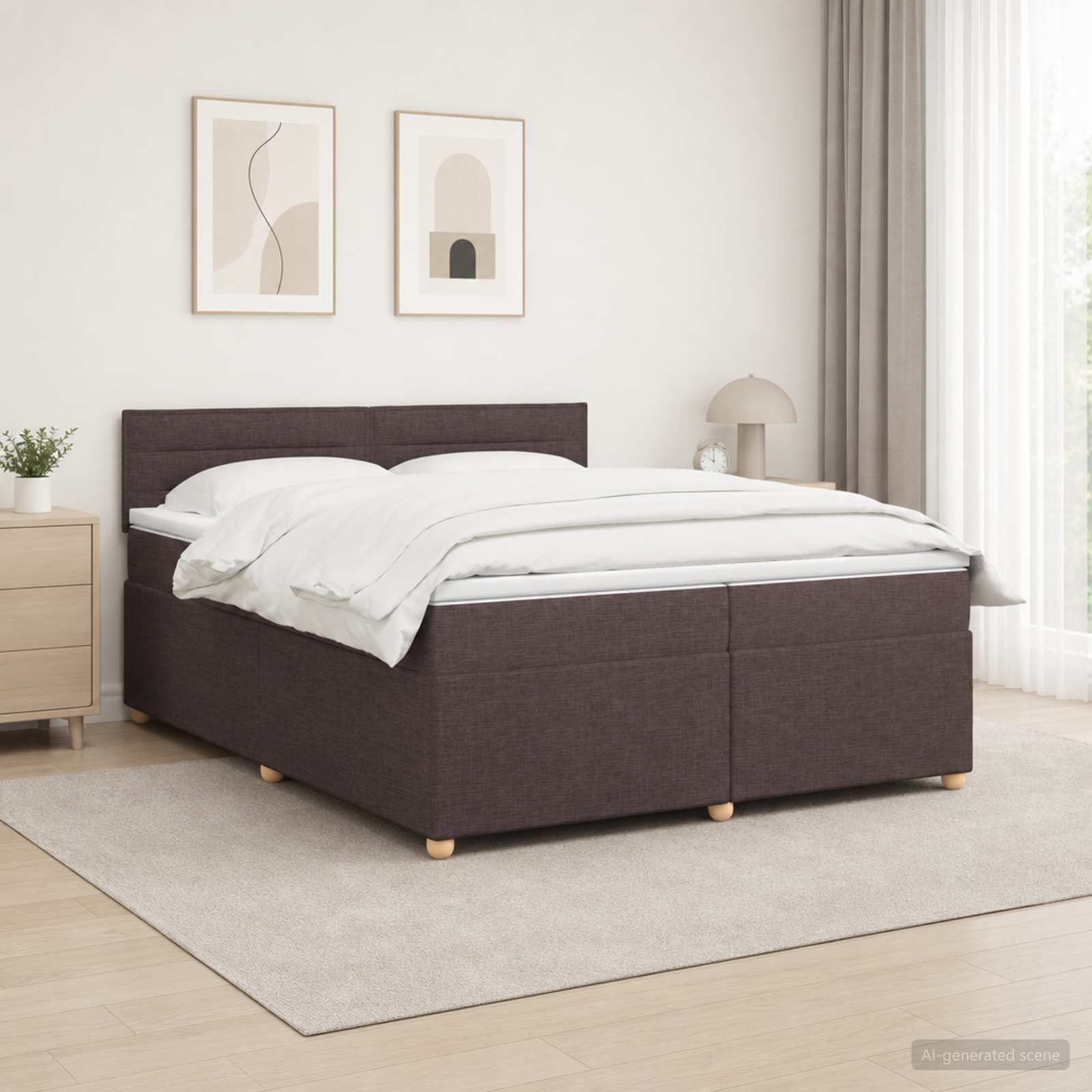 Postelja boxspring z vzmetnico Temno rjava 200 x 200 cm Blago